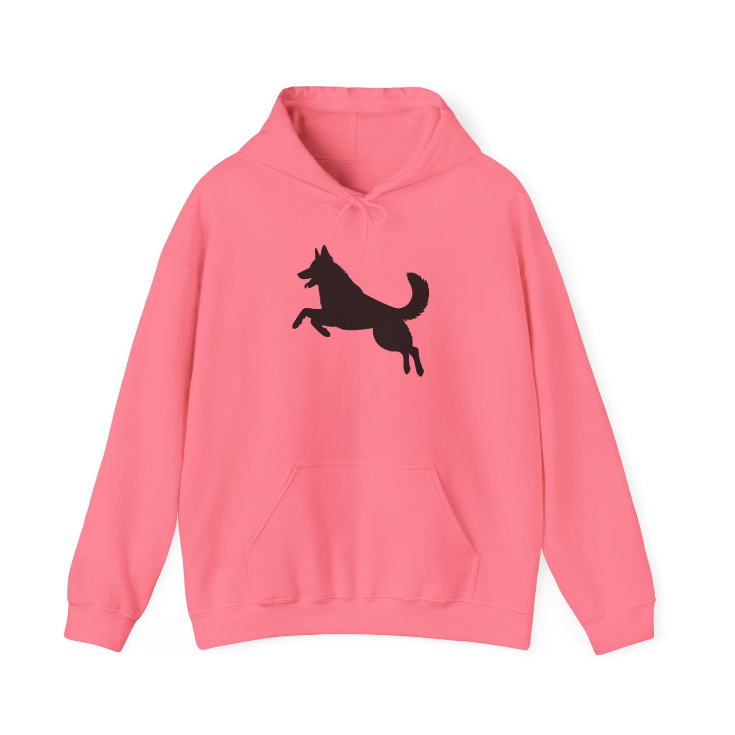 Unisex Dog Lover Hoodie With a Graphic of Solid Black German Shepherd Jumping in the Air