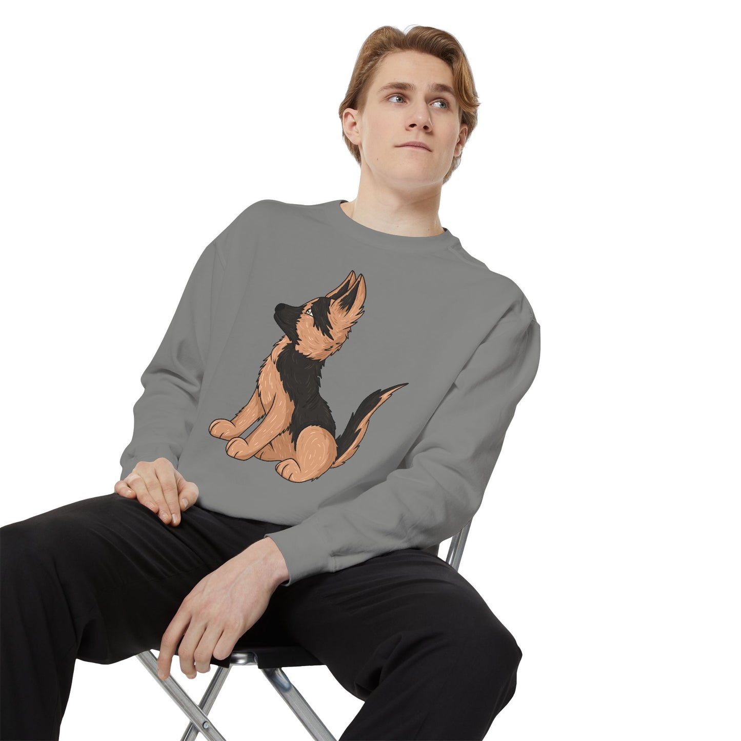 Unisex Dog Lover Sweatshirt With a Graphic of Cute German Shepherd Puppy Looking Upward