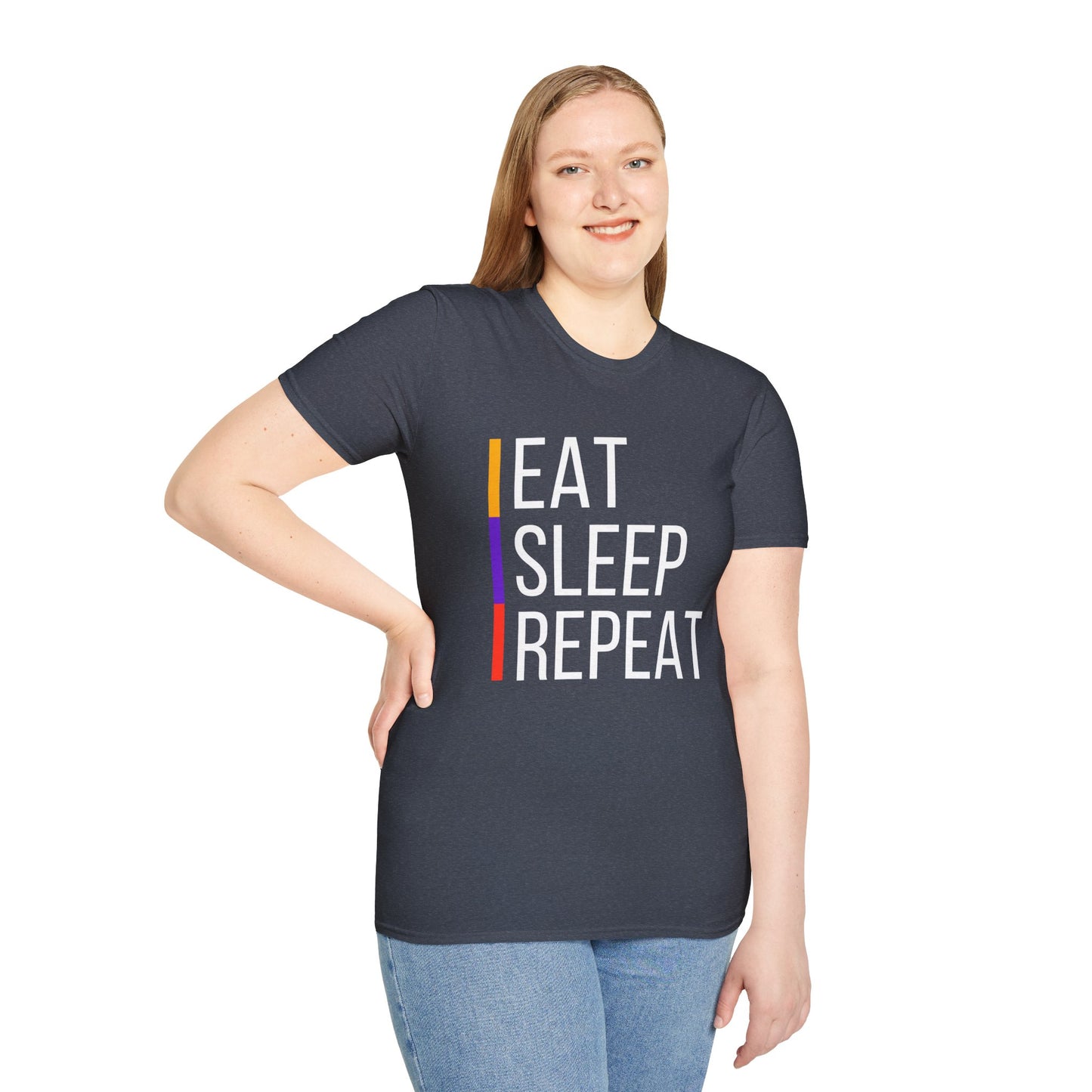Eat Sleep Repeat Unisex Softstyle T-Shirt - Perfect for Casual Outings, Funny Gift, Relaxation Apparel, Everyday Wear, Motivational Tee