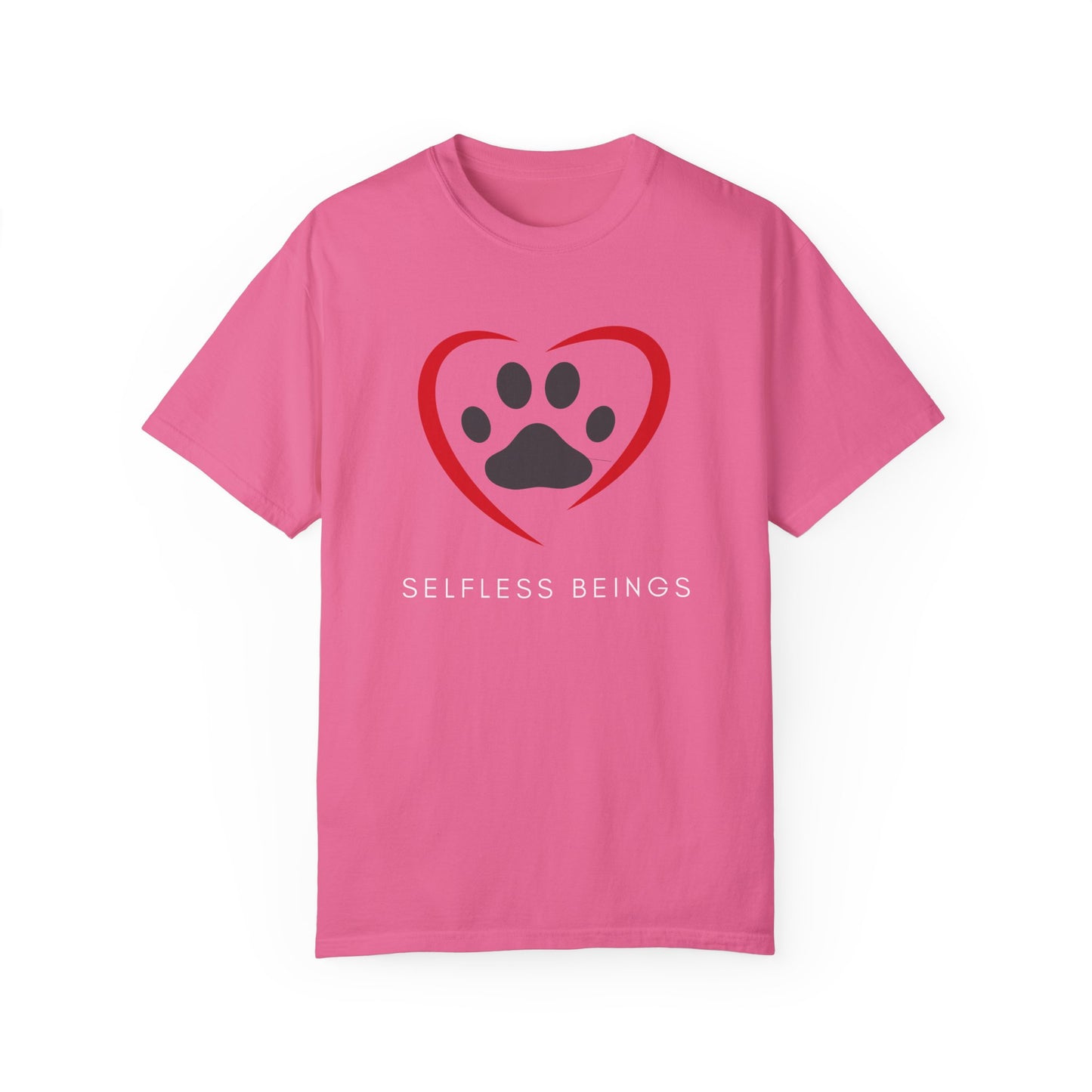 Unisex Dog Lover T-Shirt With Graphic of Curvy Heart Boundaries Contain Dog Paw Print and Caption Selfless Beings Below