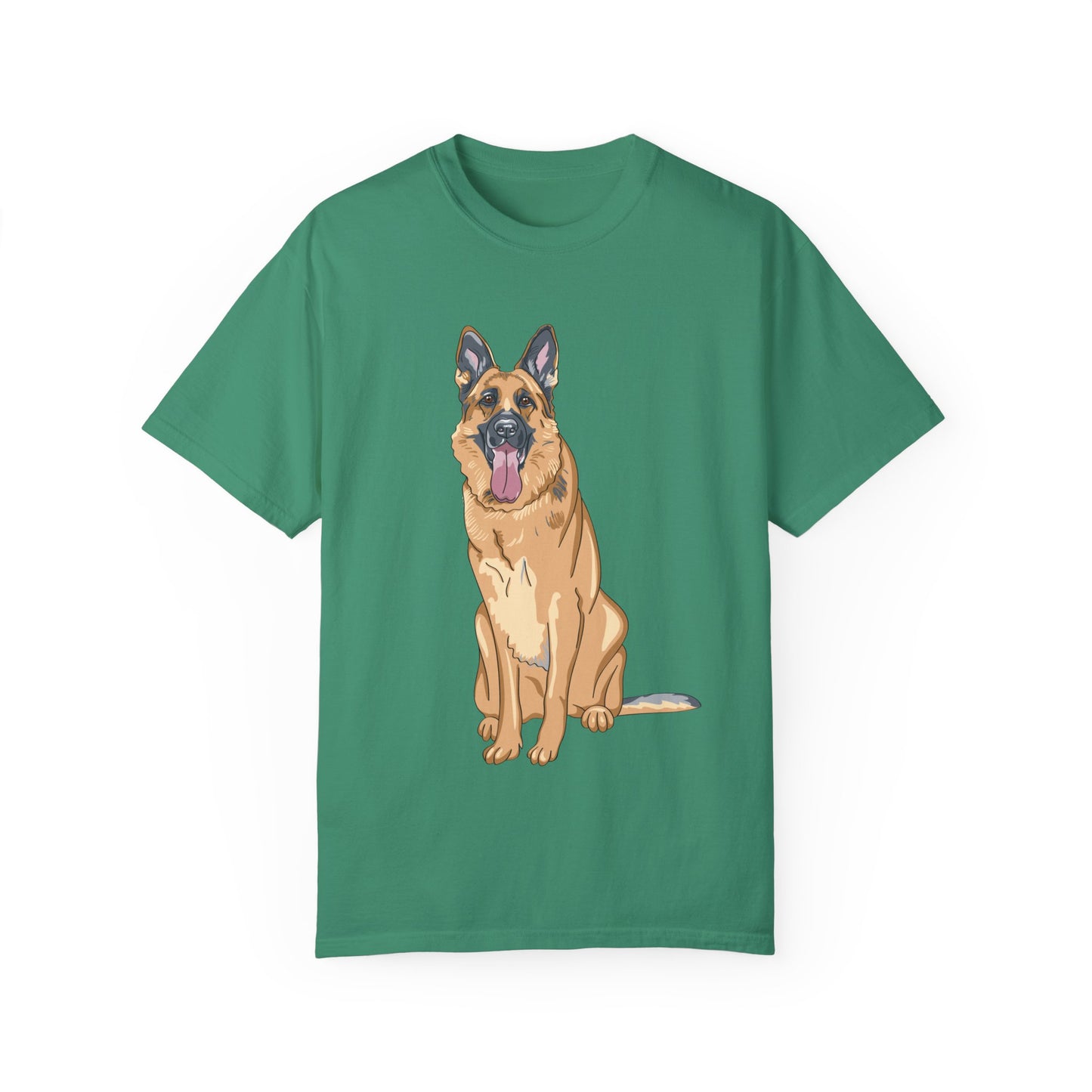 Unisex Dog Lover T-Shirt With Graphic of Giant German Shepherd Sloppily Sitting Leaving Tongue Out