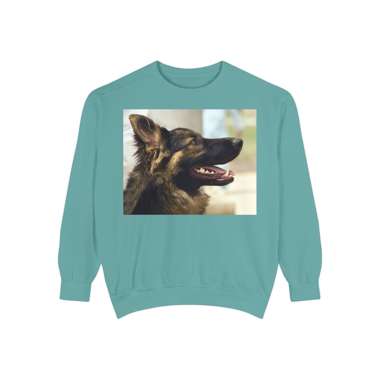 Unisex Dog Lover Sweatshirt With Close Up of Working German Shepherd Mouth Opened