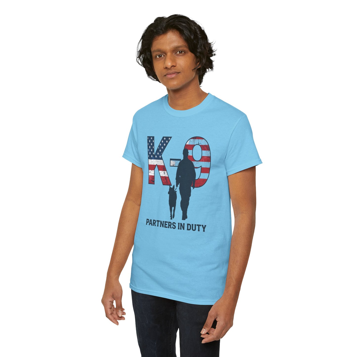 Patriotic K-9 T-Shirt - Partners in Duty Tee | Unisex Heavy Cotton Tee for Dog Lovers, Military Support, Gifts for Dog Handlers