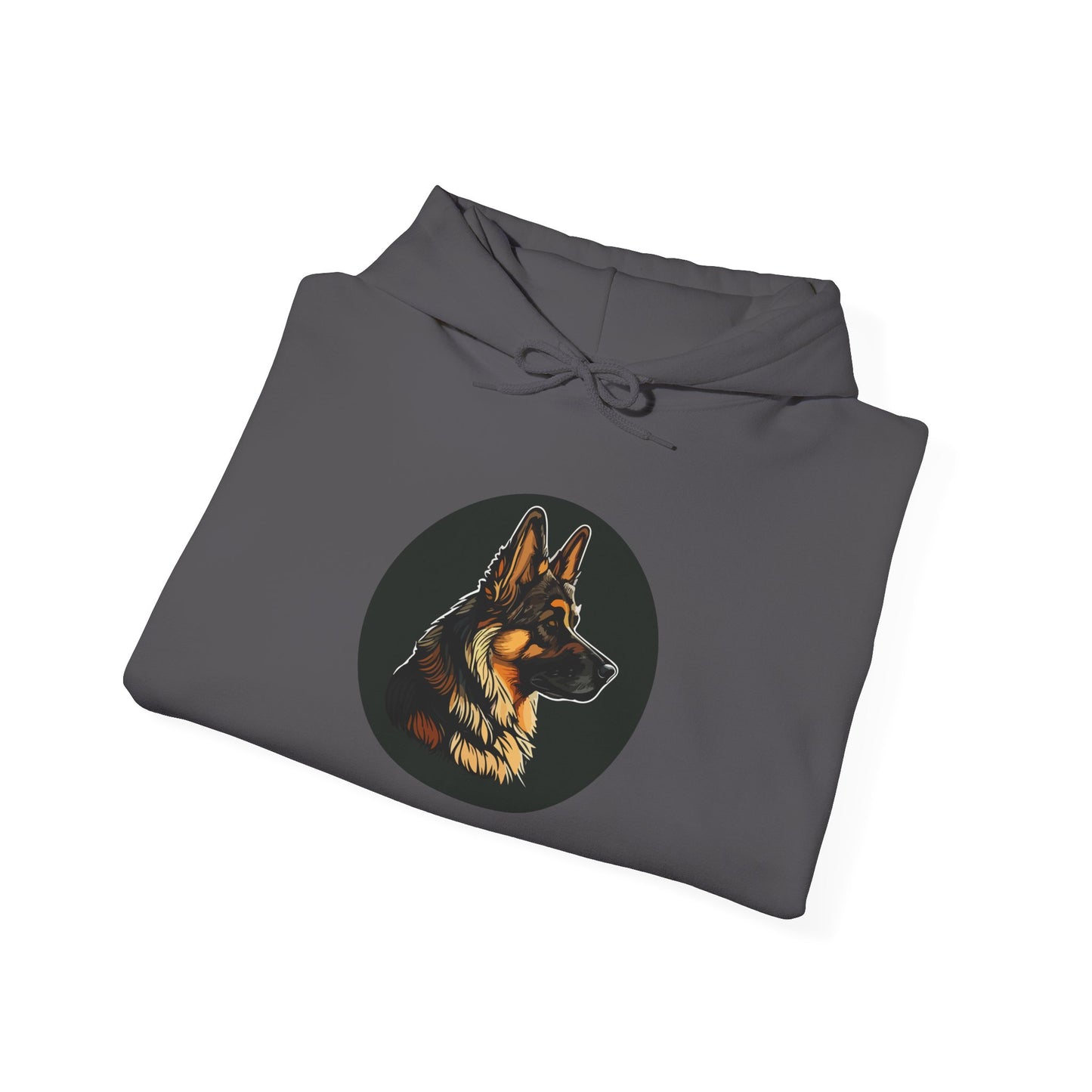 Unisex Dog Lover Hoodie With a Close Up Graphic of a German Shepherd Inside a Black Circle