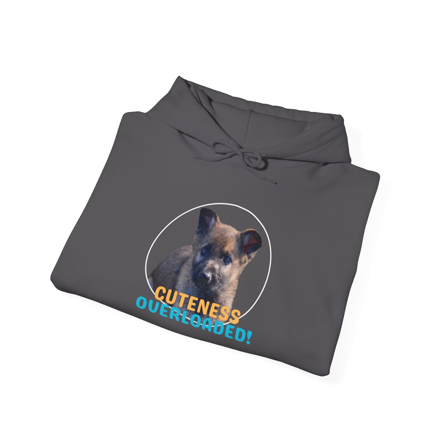 Unisex Dog Lover Hoodie With Cute Sable German Shepherd Puppy and Caption Cuteness Overloaded