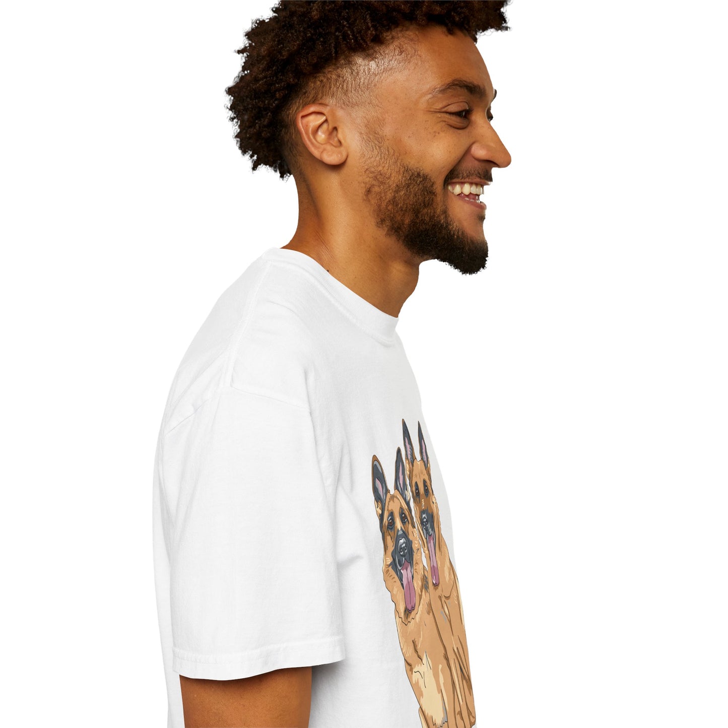 Unisex T-Shirt With Graphic of Two German Shepherds Sloppily Sitting Leaving Tongue Out