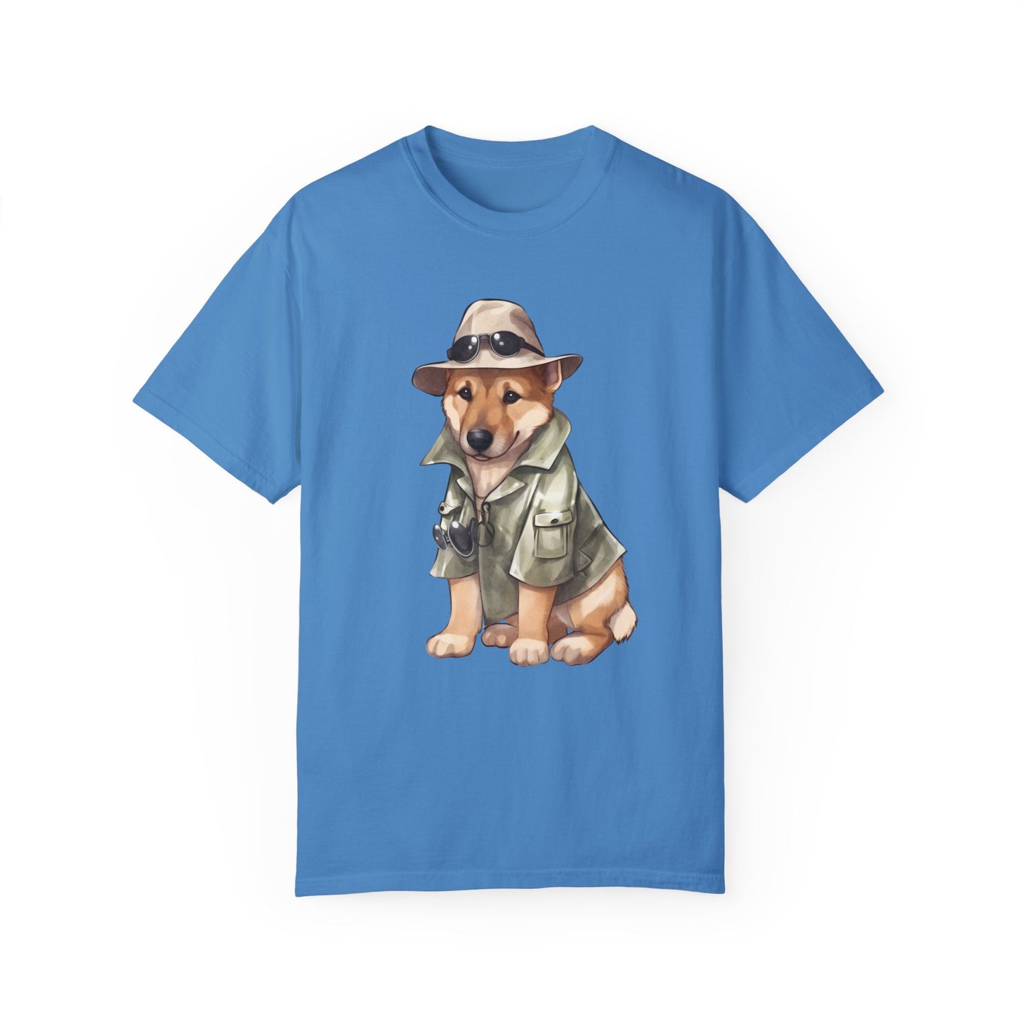 Unisex Dog Lover T-Shirt With a Graphic of German Shepherd Wearing Detector's Hat and Costume