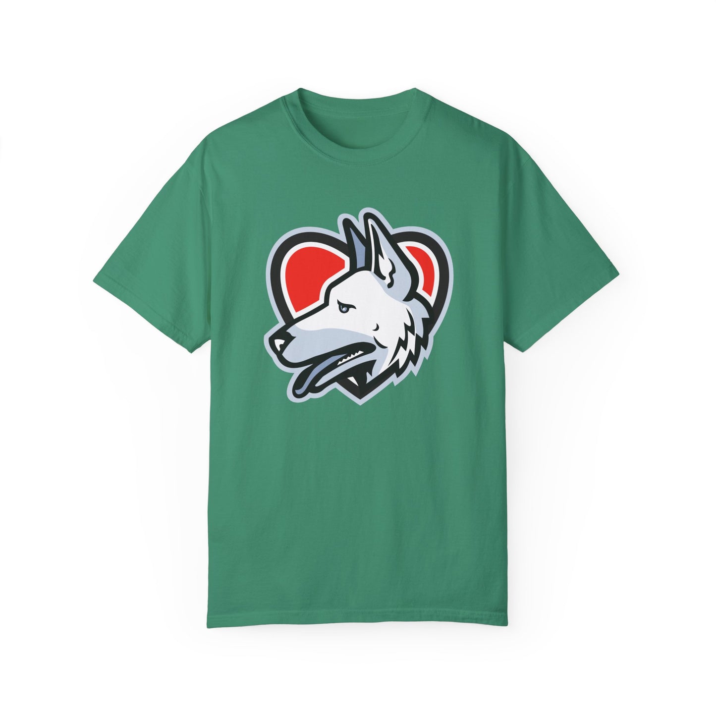 Unisex Dog Lover T-Shirt With a Close Up Graphic of German Shepherd Placed Inside Red Heart