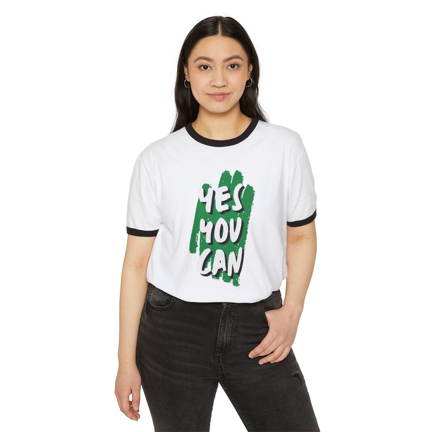 Yes You Can Unisex Cotton Ringer T-Shirt, Motivational Tee, Casual Wear, Gift for Friends, Positive Vibes, Everyday Comfort