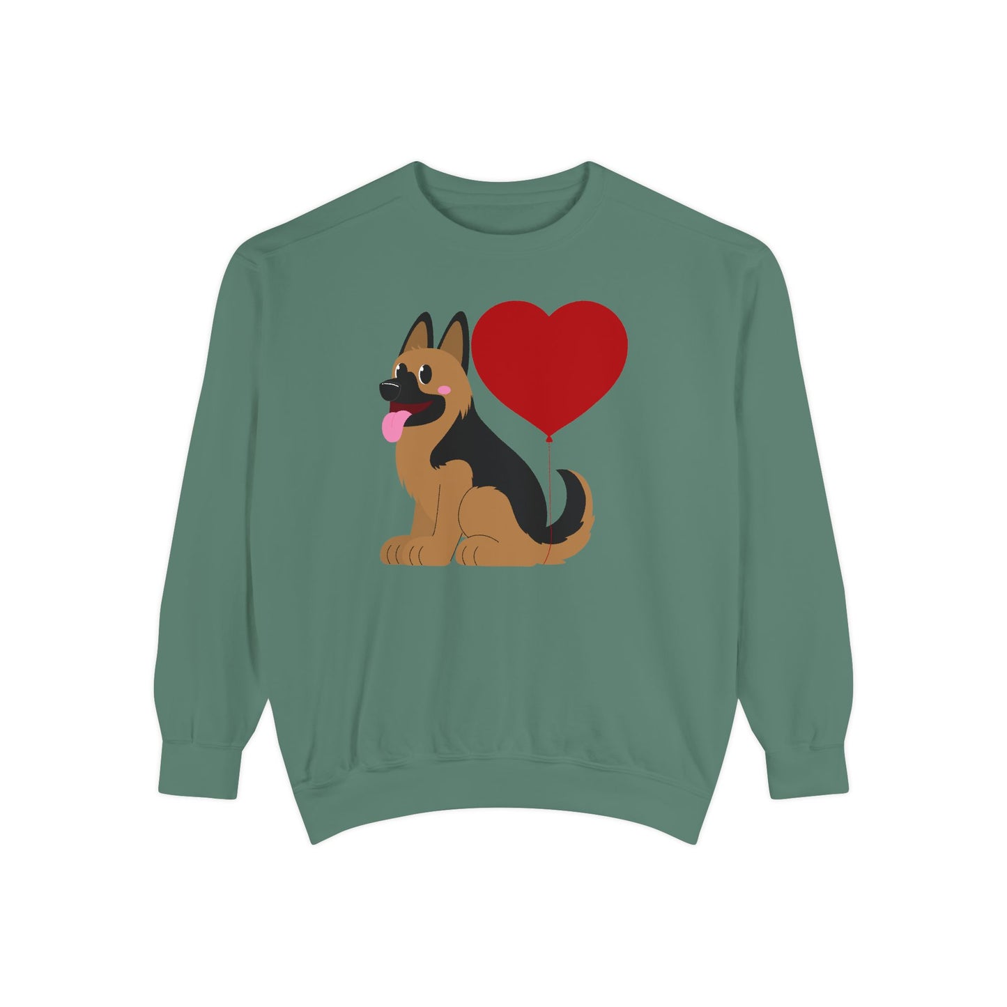 Unisex Dog Lover Sweatshirt With a Graphic of German Shepherd Puppy and Heart Shaped Balloon Attached With Tail