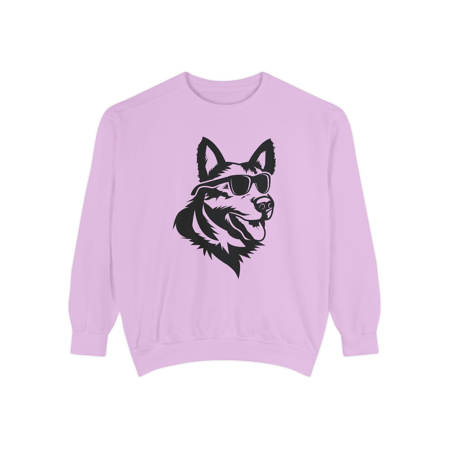 Unisex Dog Lover Sweatshirt With a Close Up Graphic of German Shepherd Wearing Black Glasses