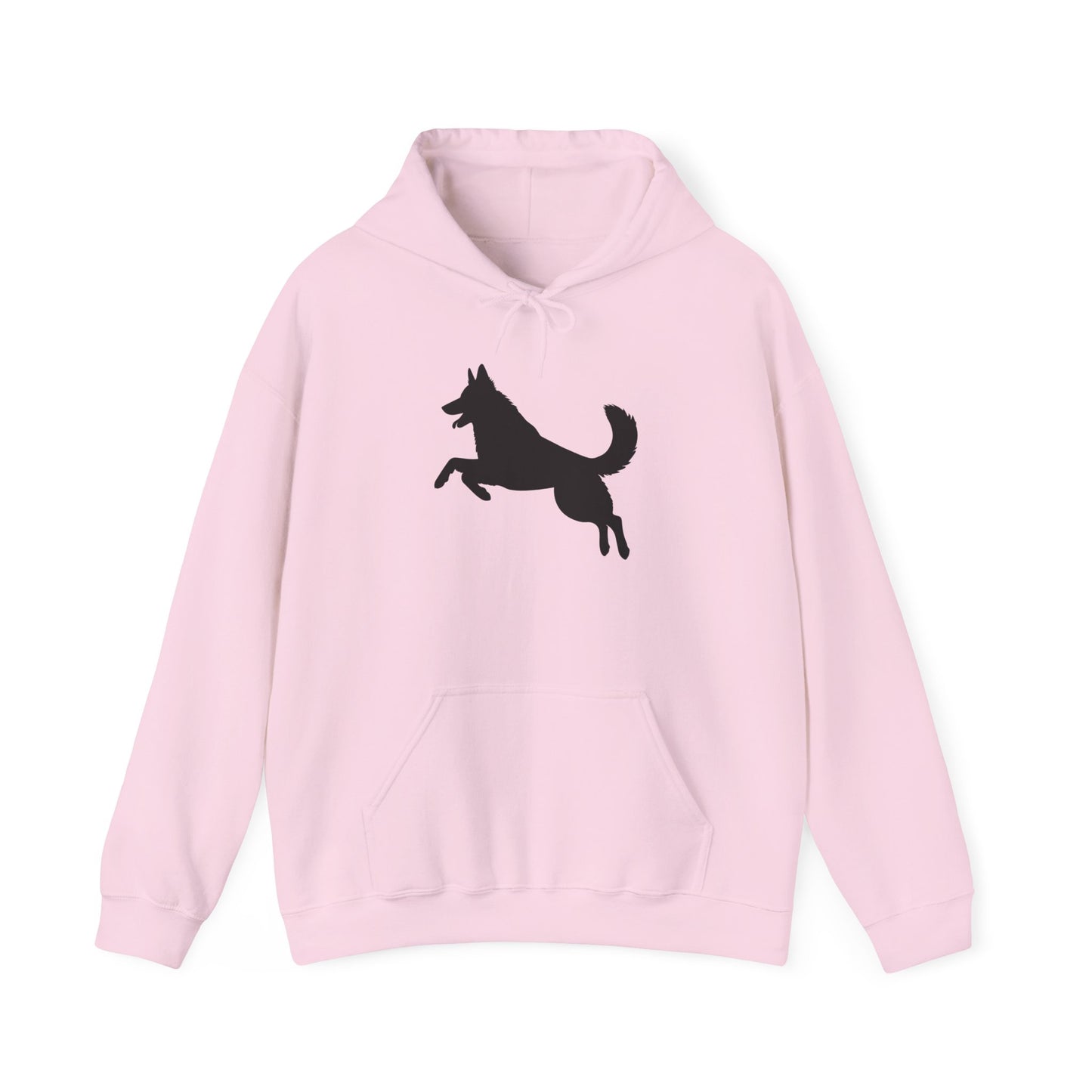 Unisex Dog Lover Hoodie With a Graphic of Solid Black German Shepherd Jumping in the Air