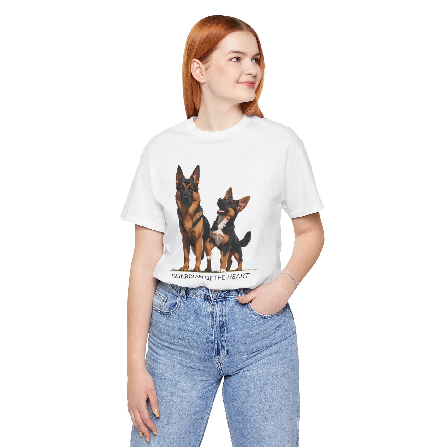 German Shepherd and Puppy Tee - Guardian of the Heart, Gifting for Pet Owners, Cute Graphic Shirt, Perfect for Birthdays, Dog-Themed Apparel