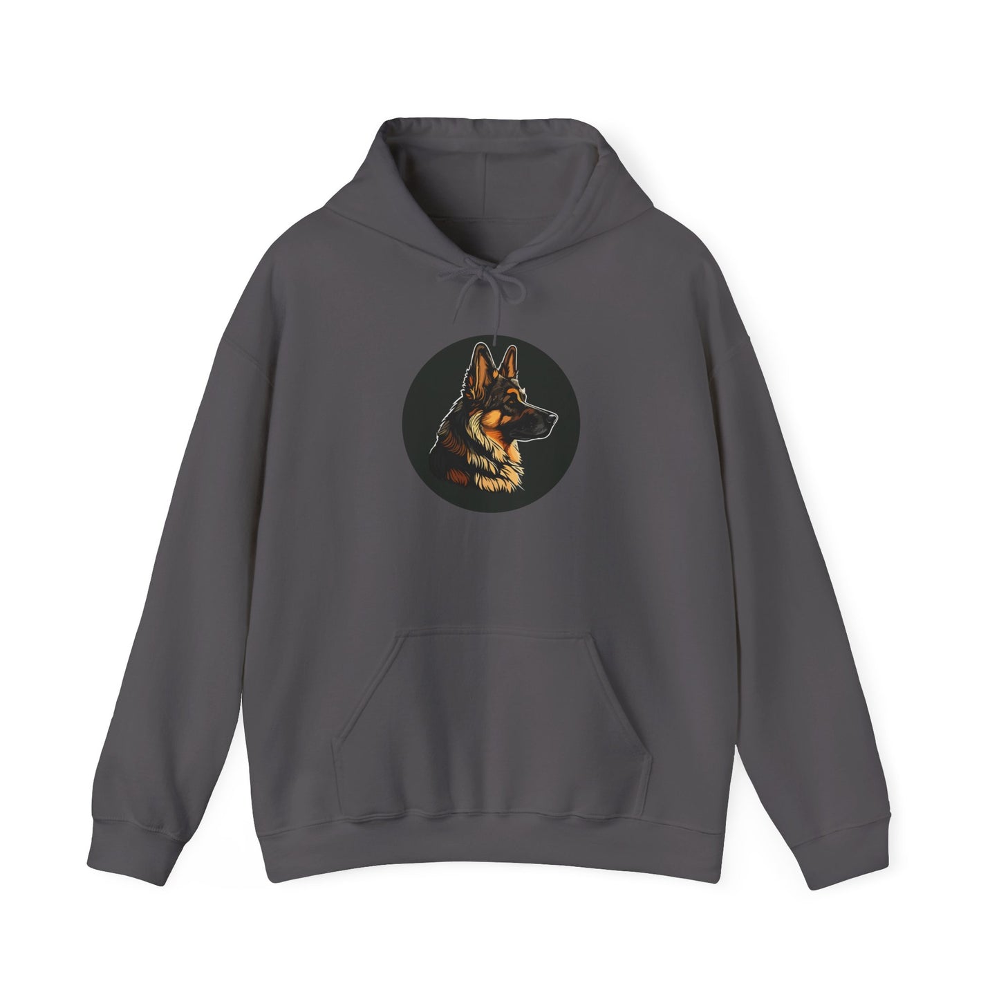 Unisex Dog Lover Hoodie With a Close Up Graphic of a German Shepherd Inside a Black Circle