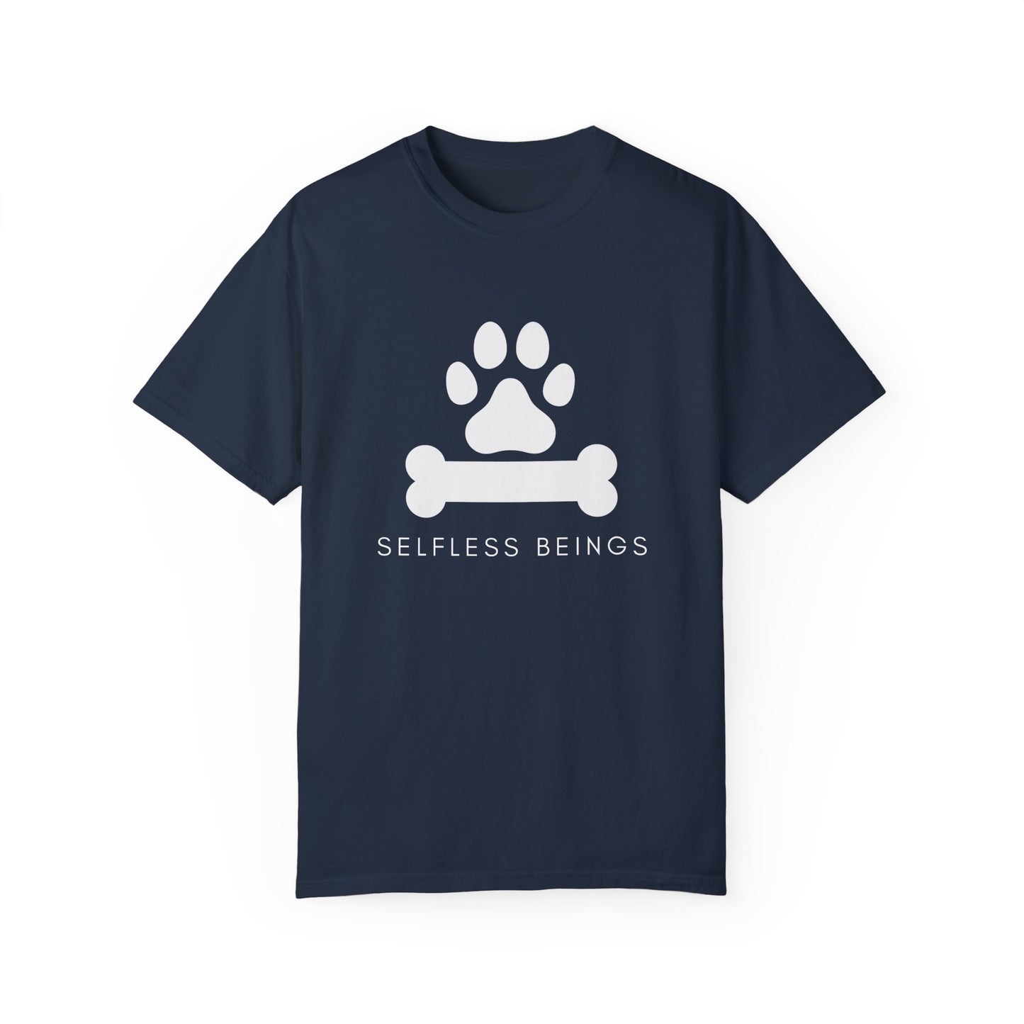 Unisex Dog Lover T-Shirt With Graphic of Dog Bone and Paw and Caption Selfless Beings
