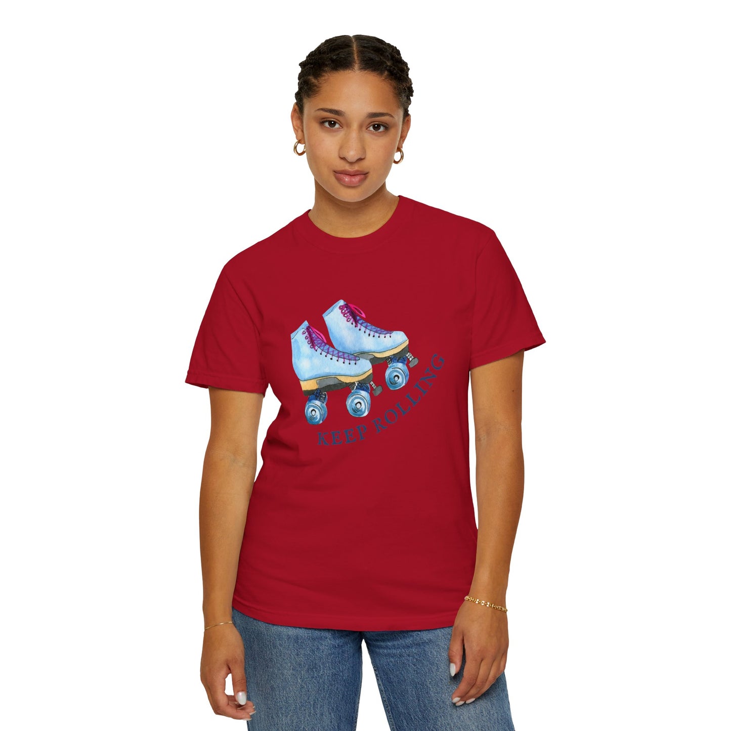 Keep Rolling Retro Roller Skates Tee, Vintage Skate T-shirt, Unisex Garment-Dyed Shirt, Fun Gift for Skating Lovers, Summer Apparel