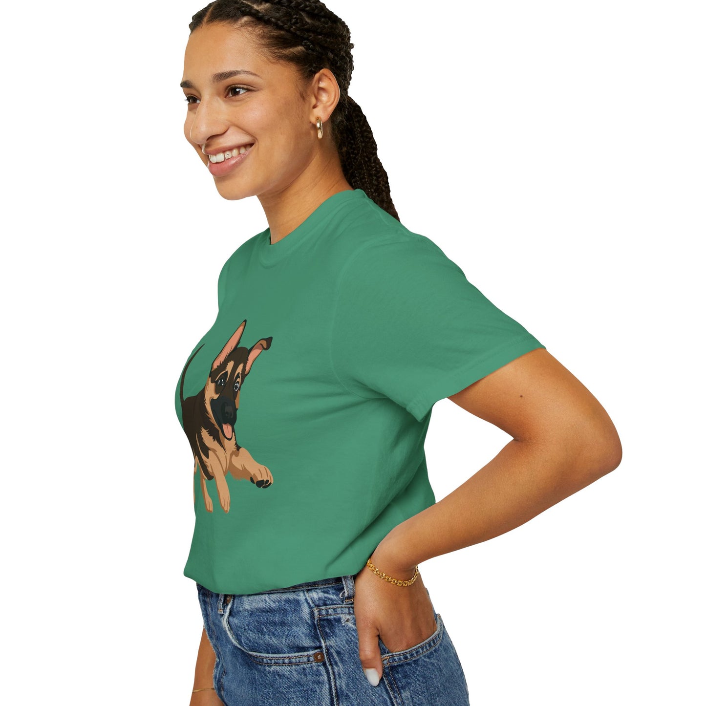 Unisex Dog Lover T-Shirt With a Graphic of Cute Playing German Shepherd Puppy