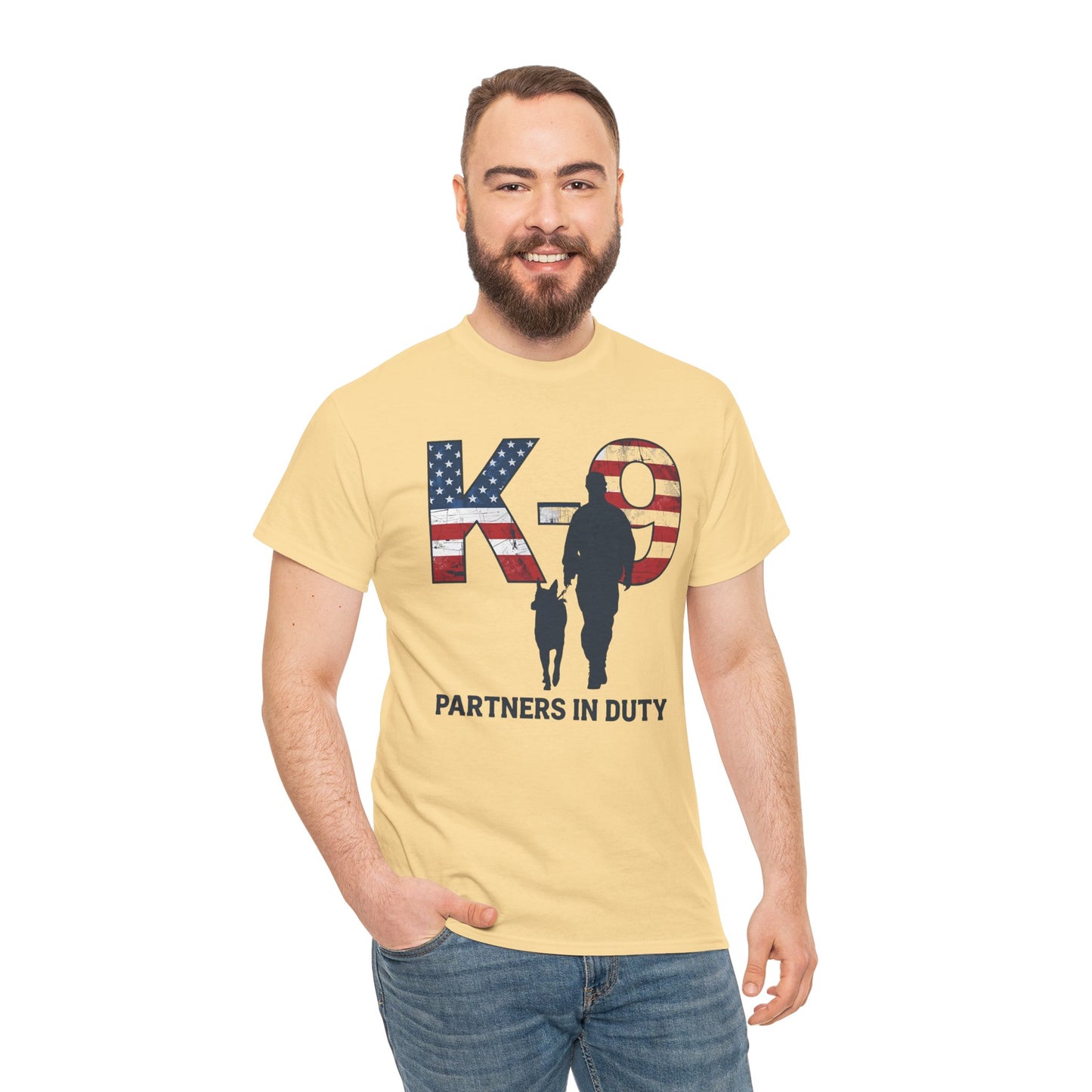 Patriotic K-9 T-Shirt - Partners in Duty Tee | Unisex Heavy Cotton Tee for Dog Lovers, Military Support, Gifts for Dog Handlers