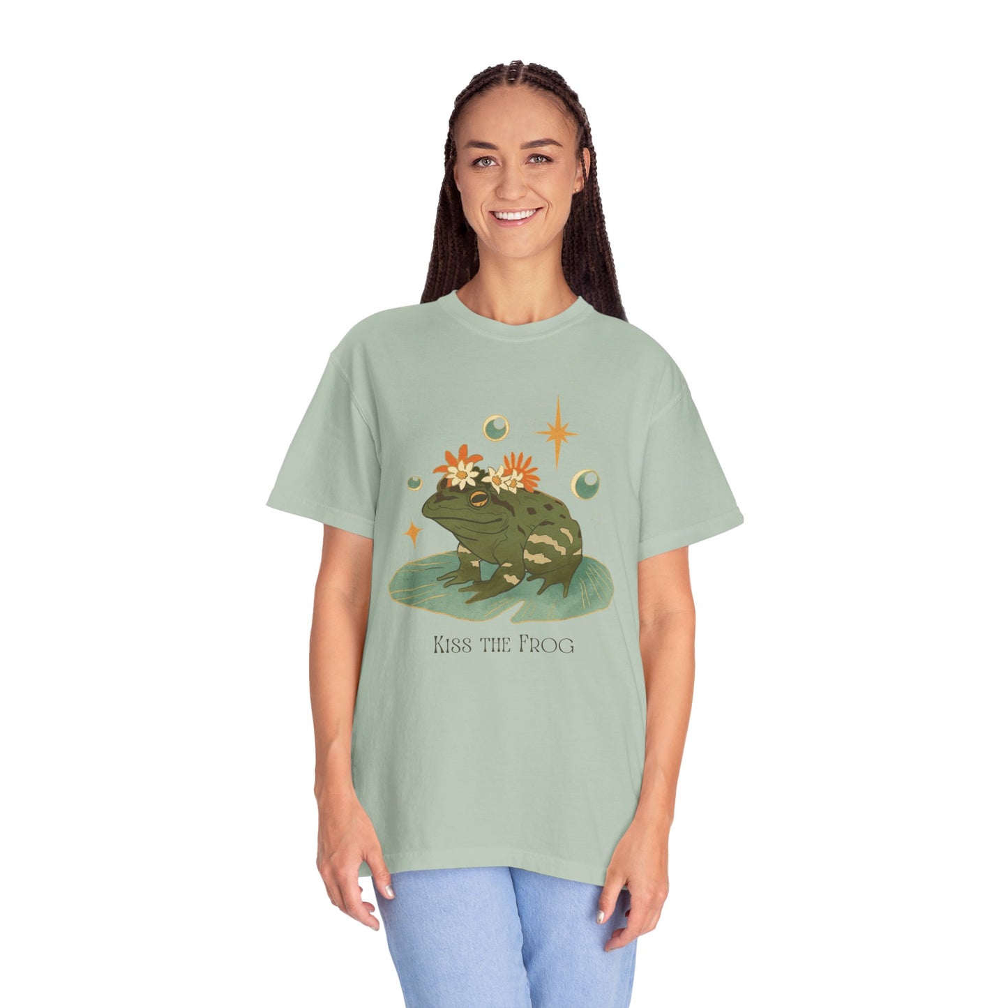 Kiss the Frog T-Shirt, Garment-Dyed Unisex Tee, Fun Gift for Nature Lovers, Cute Frog Graphic T-Shirt, Ideal for Casual Outings