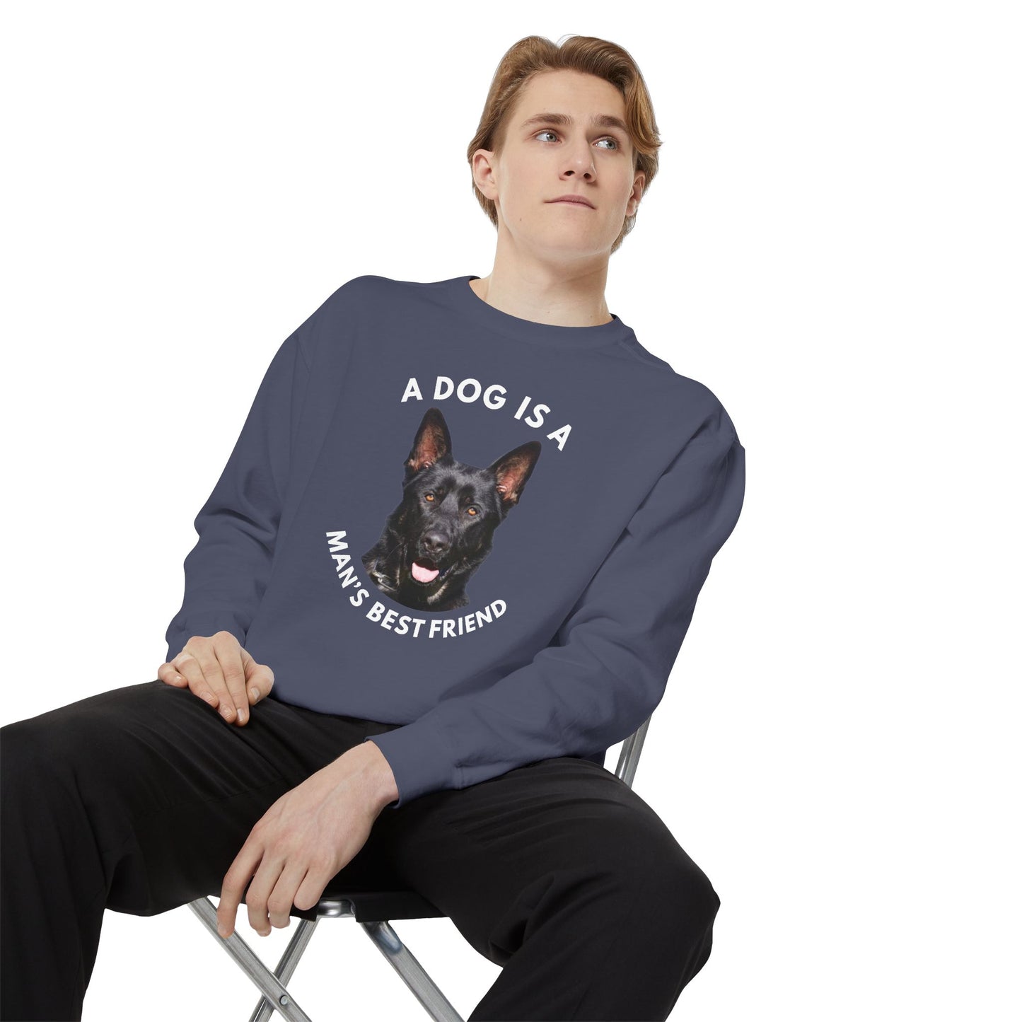 Unisex Dog Lover Sweatshirt With Close Up of German Shepherd and Caption A Dog Is A Man's Best Friend