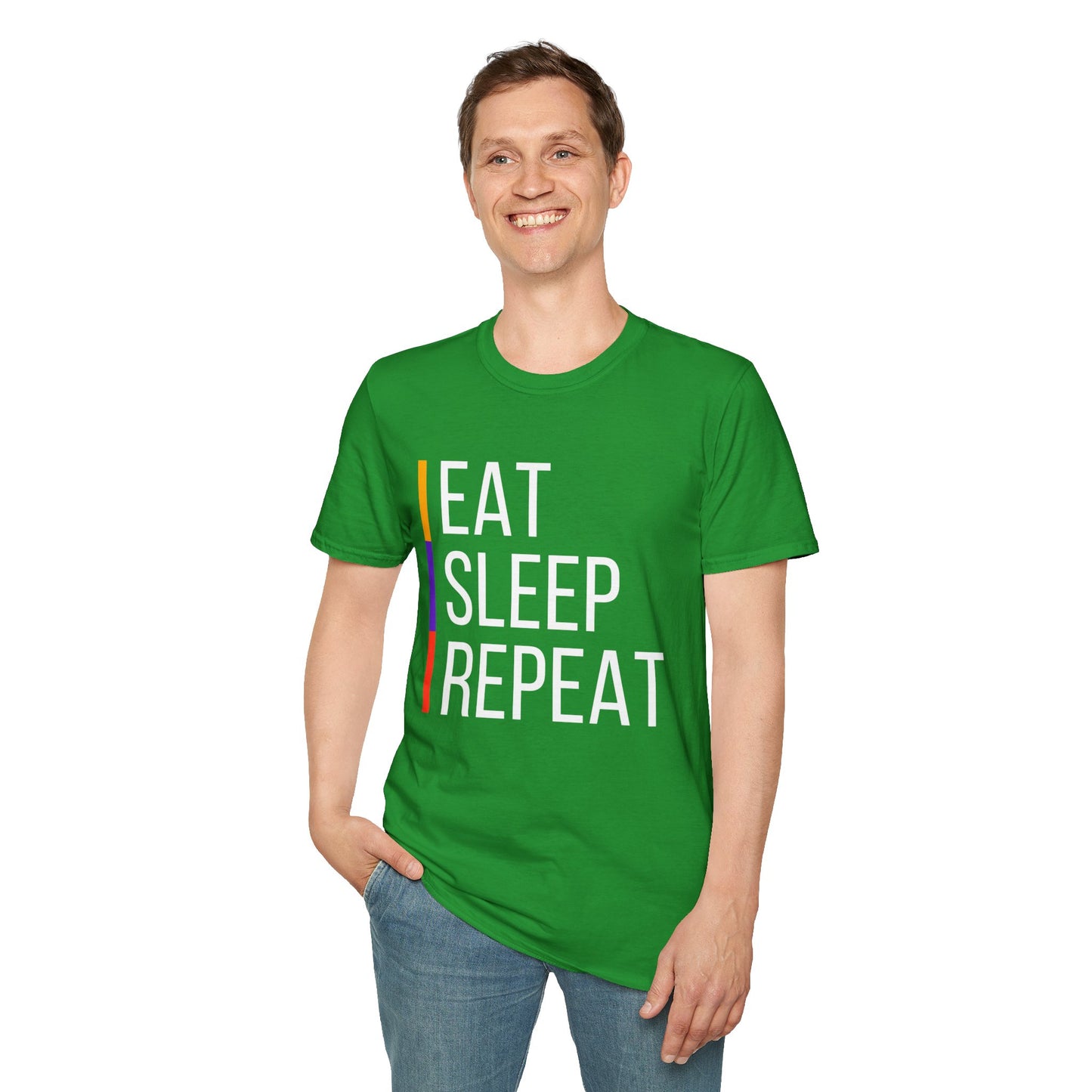 Eat Sleep Repeat Unisex Softstyle T-Shirt - Perfect for Casual Outings, Funny Gift, Relaxation Apparel, Everyday Wear, Motivational Tee