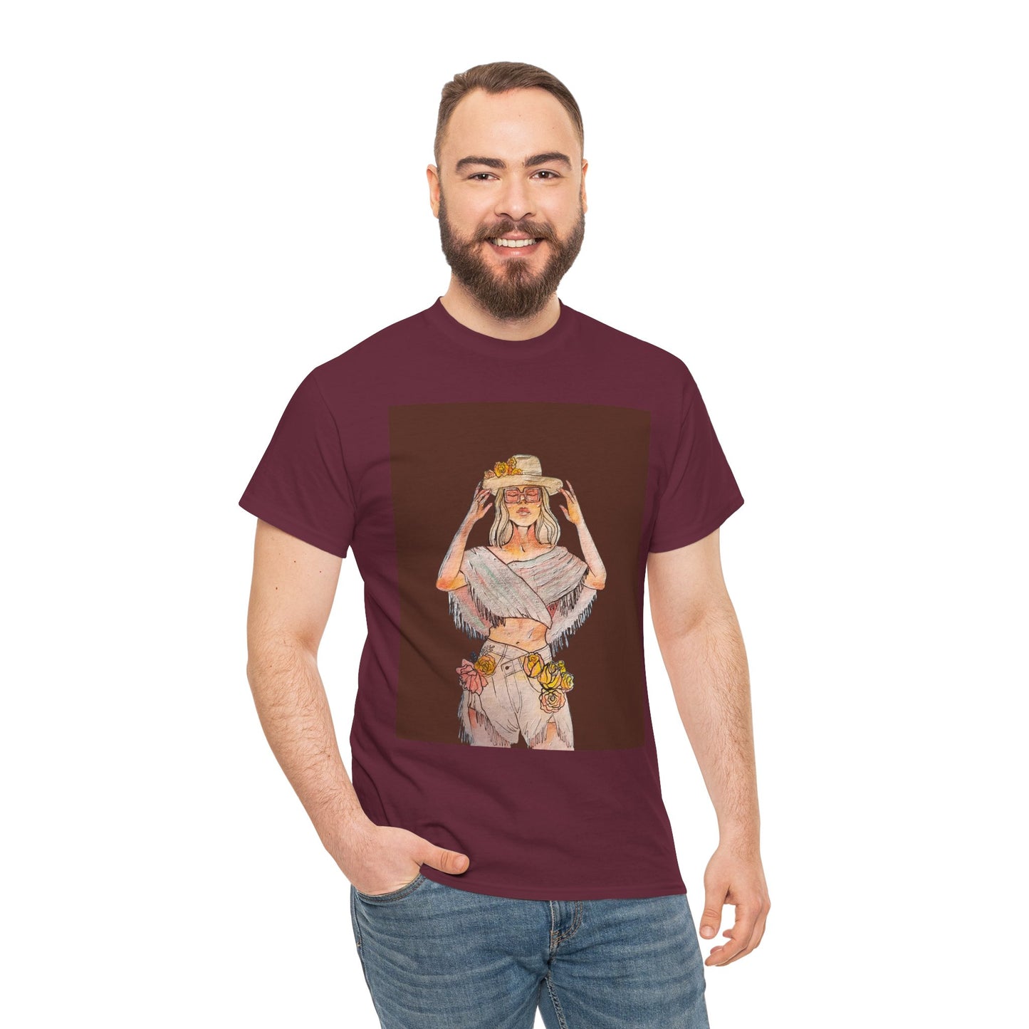 Bohemian Vibes Unisex Heavy Cotton Vintage Tee, Casual Wear, Summer Style Shirt, Gift for Her, Festival Outfit, Art-Inspired Apparel