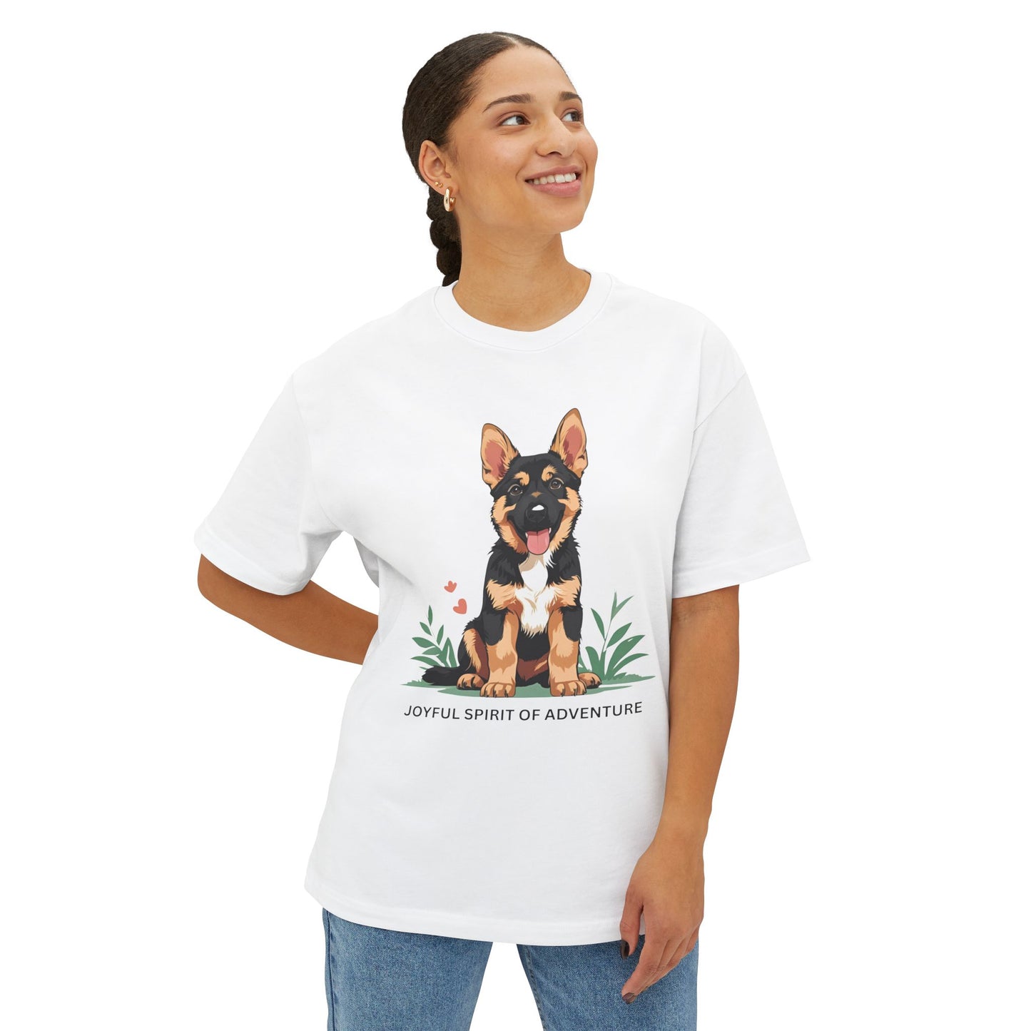 Joyful Spirit of Adventure German Shepherd Puppy Tee | Unisex Oversized Boxy T-Shirt, Pet Lover Gift, Animal Lover Apparel, Gift for Dog Owners