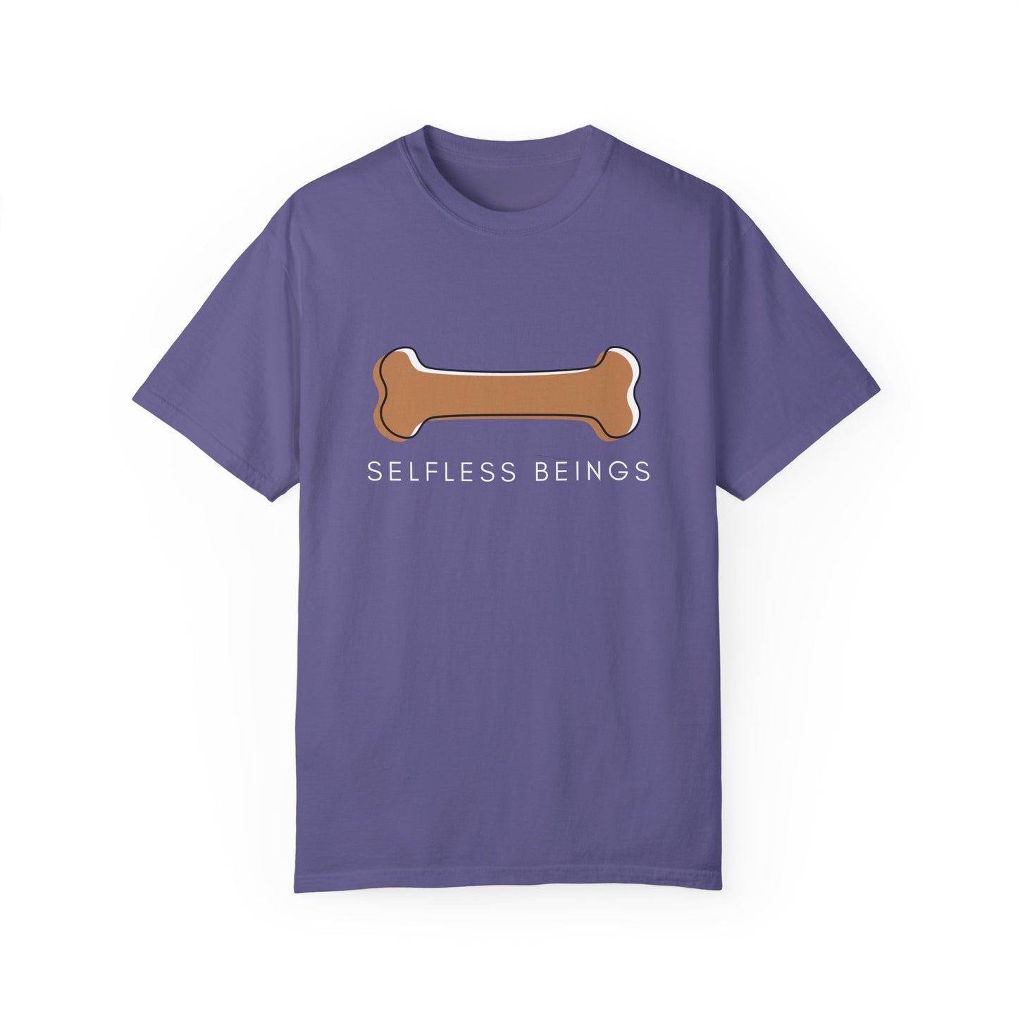 Unisex Dog Lover T-shirt With Graphic of a Dog Bone and Caption Selfless Beings