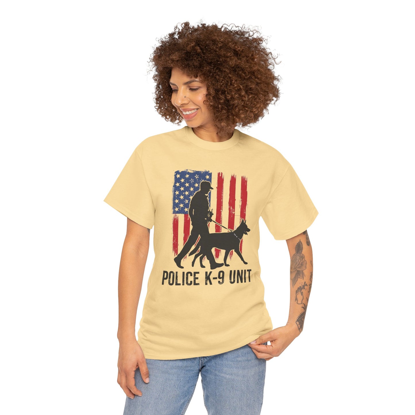 Patriotic Police K-9 Unit Heavy Cotton Tee, Unisex Cotton Shirt for Dog Lovers, Law Enforcement Apparel, Gifts for Police Officers
