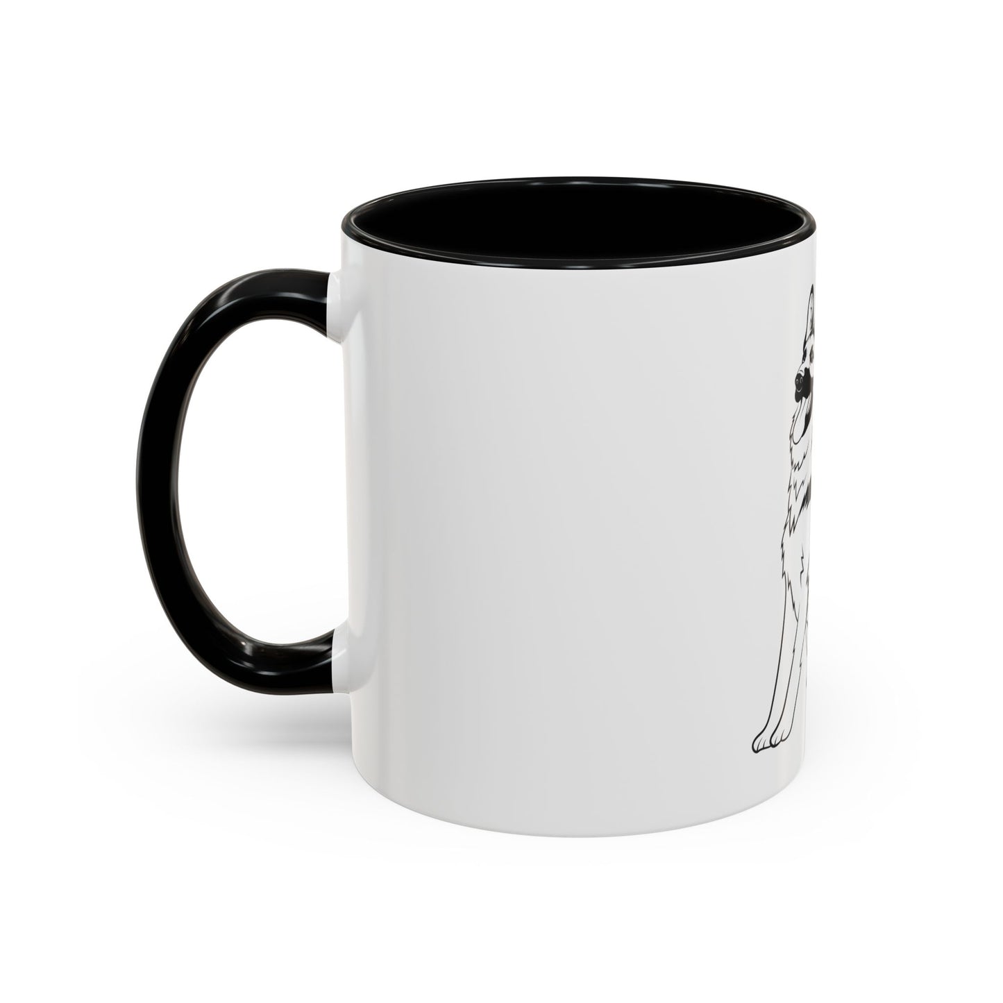 Accent Ceramic Dog Lover Coffee Mug With a Graphic of Black and Transparent German Shepherd Sloppily Sitting