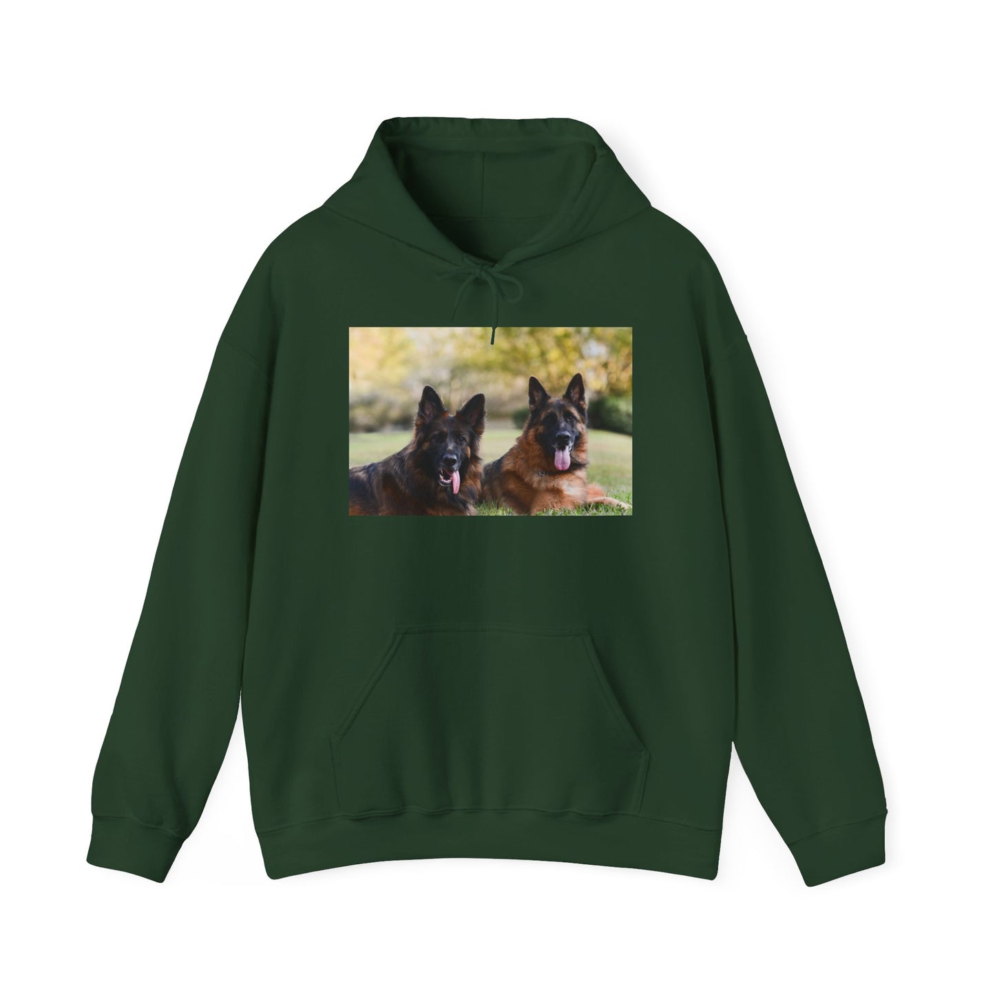 A Unisex Dog Lover Hoodie With Two German Shepherds Lying On The Ground Leaving Tongues Out