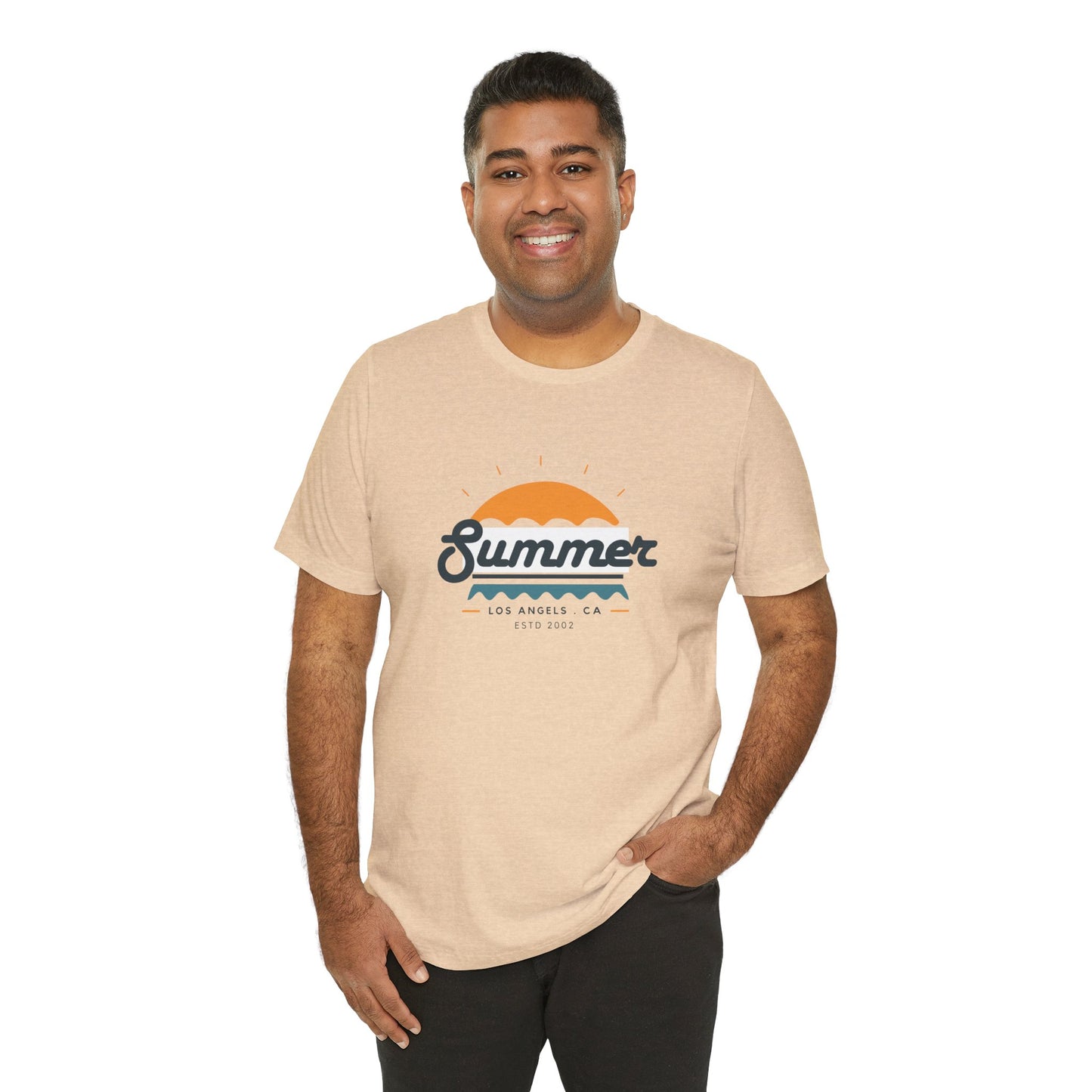 Summer Vibes Unisex Jersey Short Sleeve Tee, Beach Shirt, Casual Summer Wear, Gift for Friends, Coastal Adventure Top, LA Style Tee