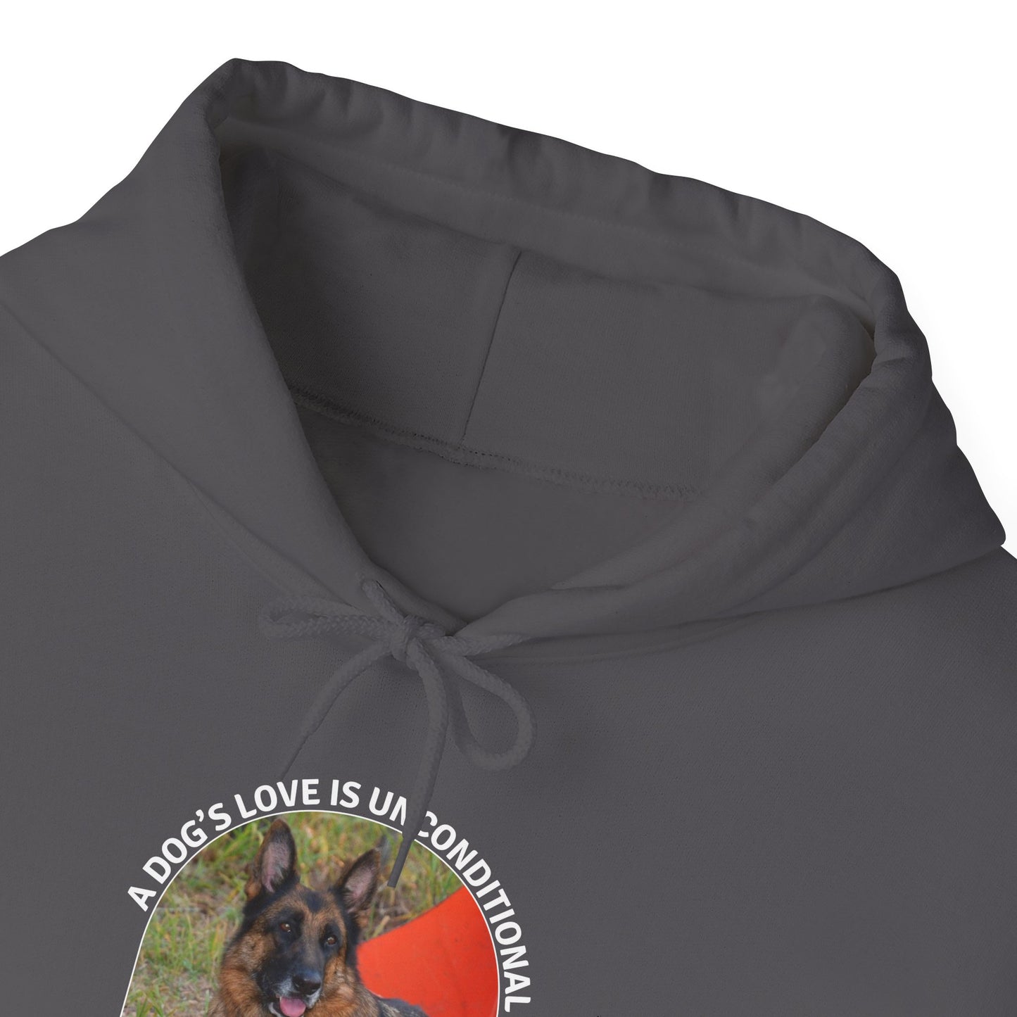 Unisex Dog Lover Hoodie With German Shepherd and Caption Dog's Love is Unconditional
