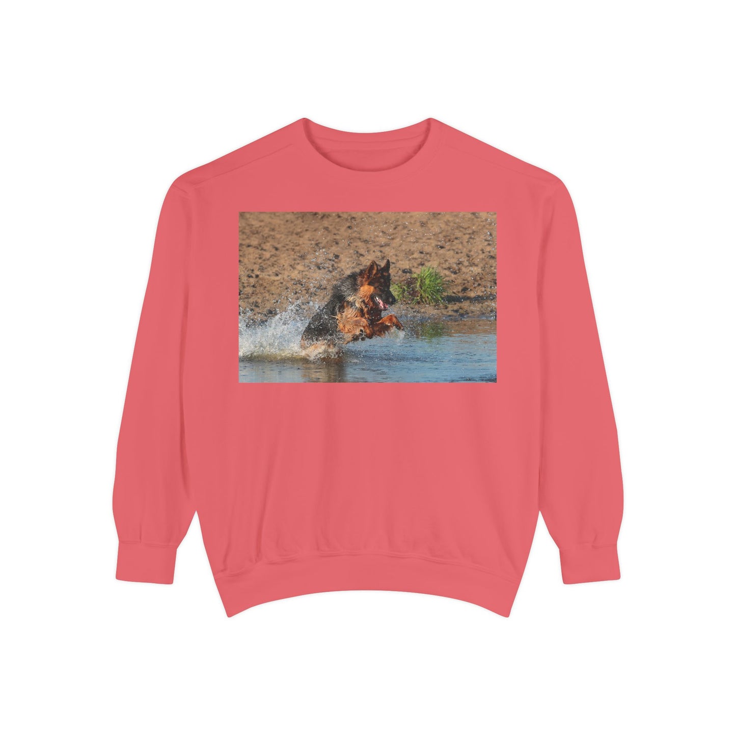 Unisex Dog Lover Sweatshirt With a Long Coat German Shepherd Jumps in the River