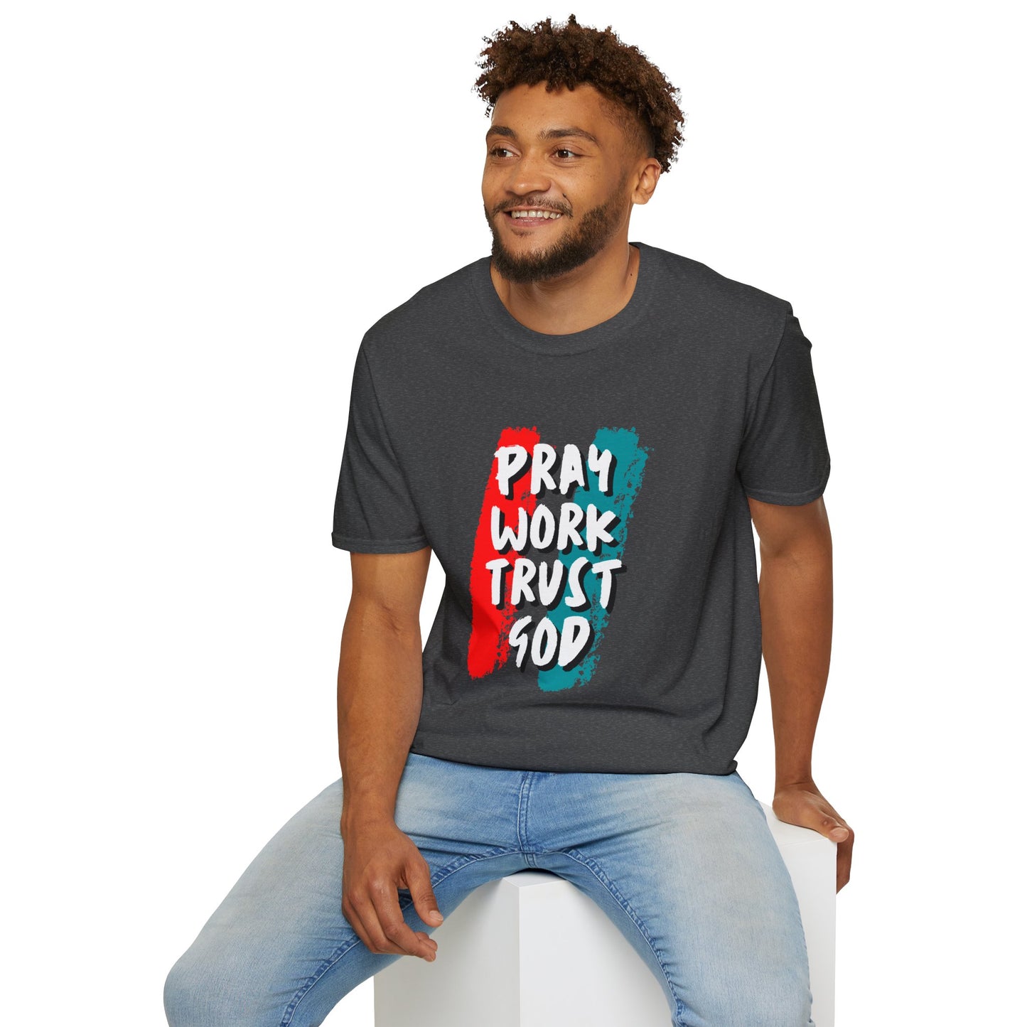 Inspiration Unisex T-Shirt - Pray, Work, Trust God, Motivational Tee, Faith-Based Apparel, Casual Wear, Gift for Believers, Christian Clothing