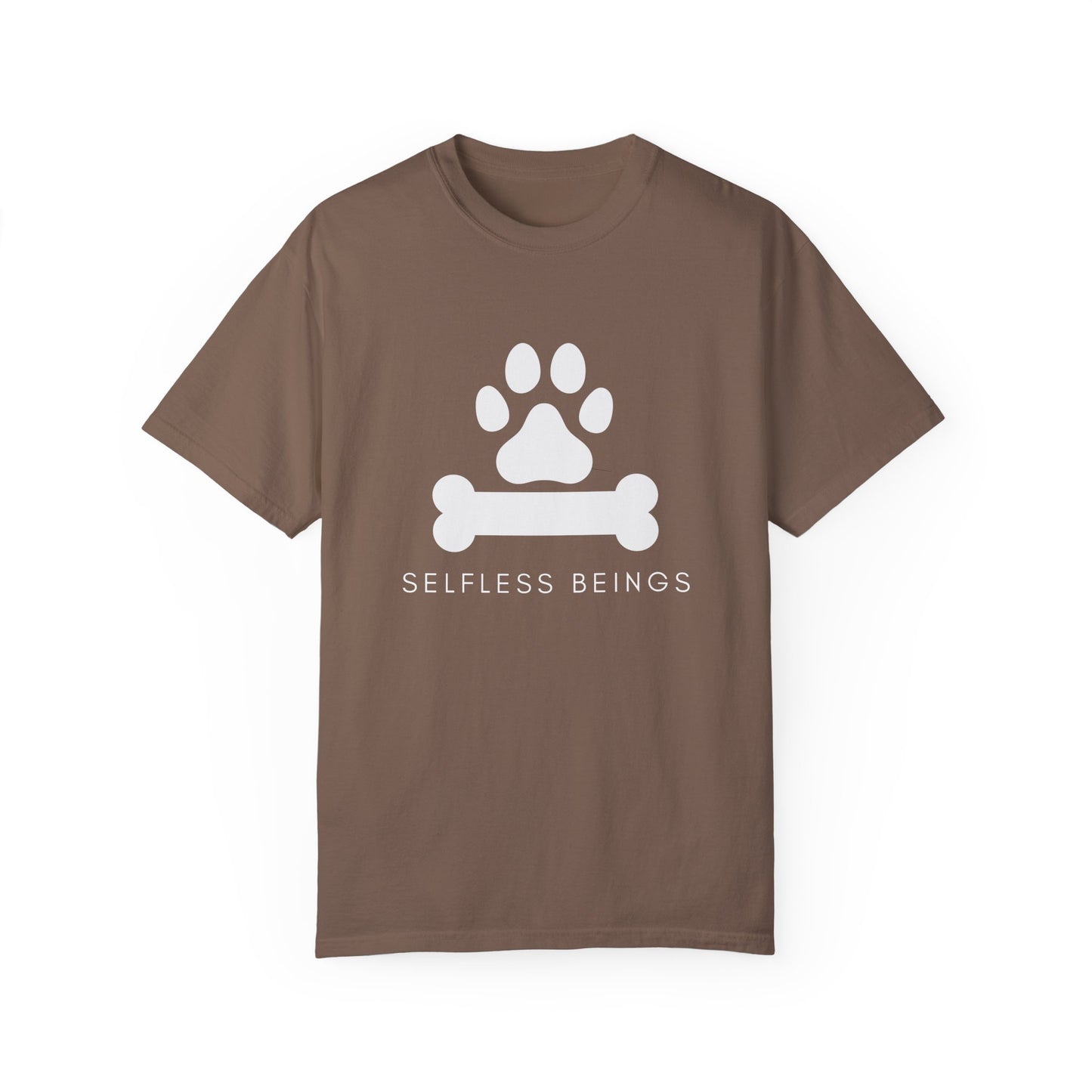 Unisex Dog Lover T-Shirt With Graphic of Dog Bone and Paw and Caption Selfless Beings