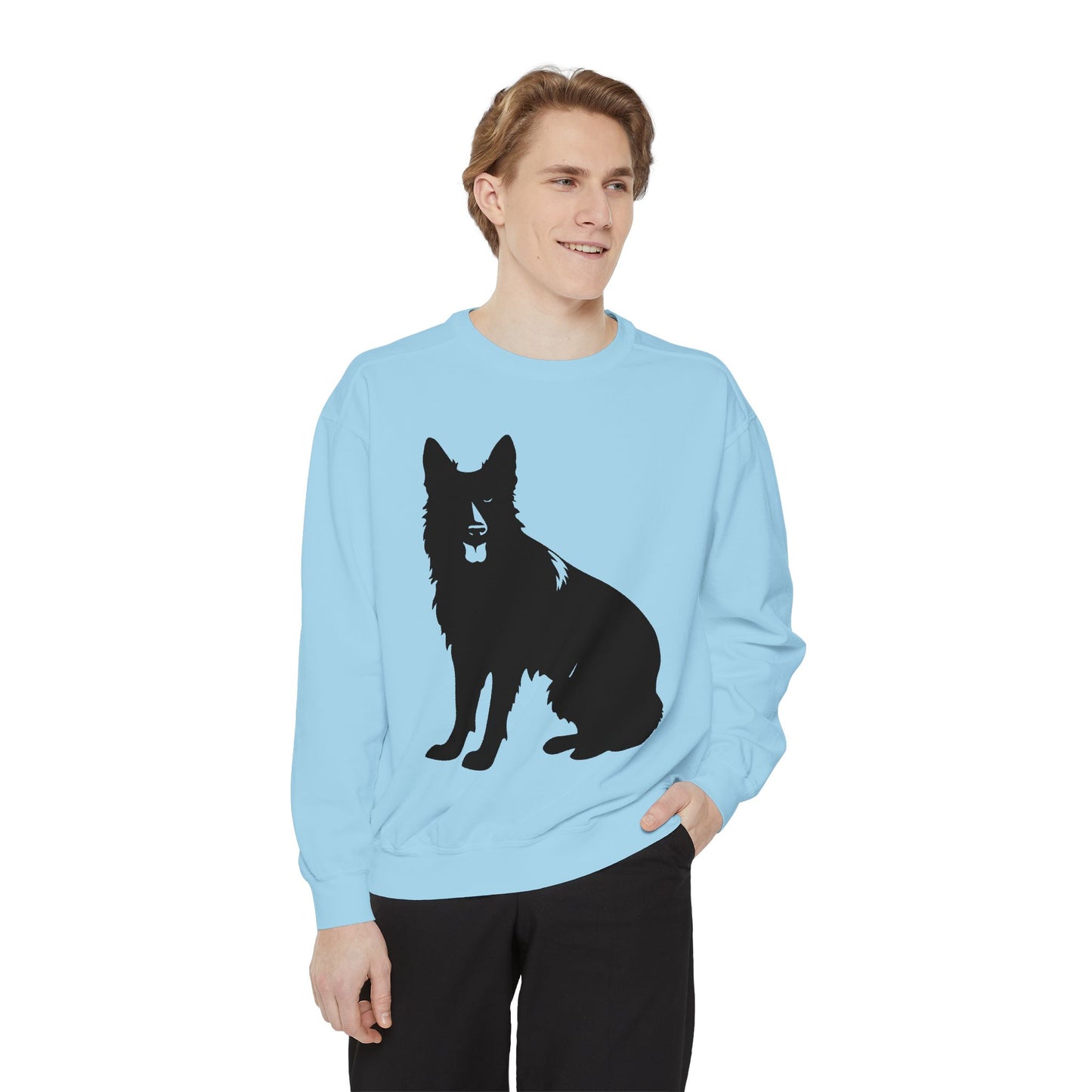 Unisex Dog Lover Sweatshirt With Graphic of Black German Shepherd With Hanging Tongue Sloppily Sitting