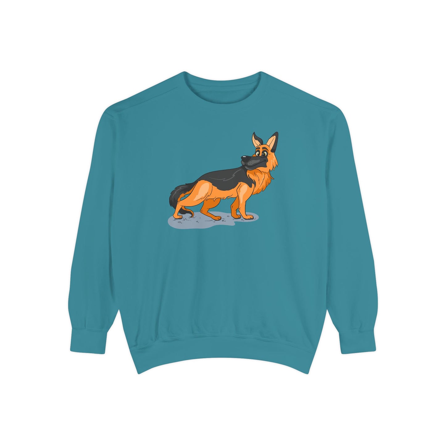 Unisex Dog Lover Sweatshirt With a Cartoon of Astonished German Shepherd Turning His Head