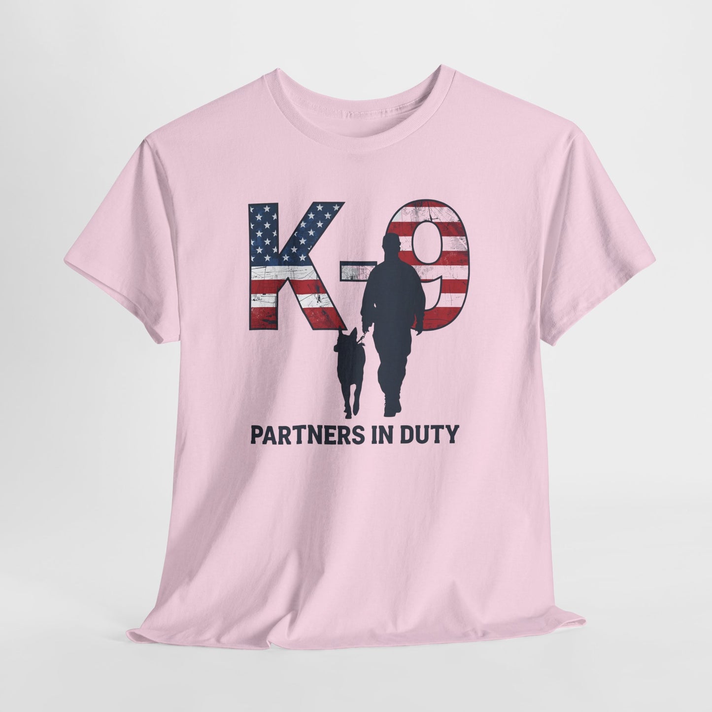 Patriotic K-9 T-Shirt - Partners in Duty Tee | Unisex Heavy Cotton Tee for Dog Lovers, Military Support, Gifts for Dog Handlers
