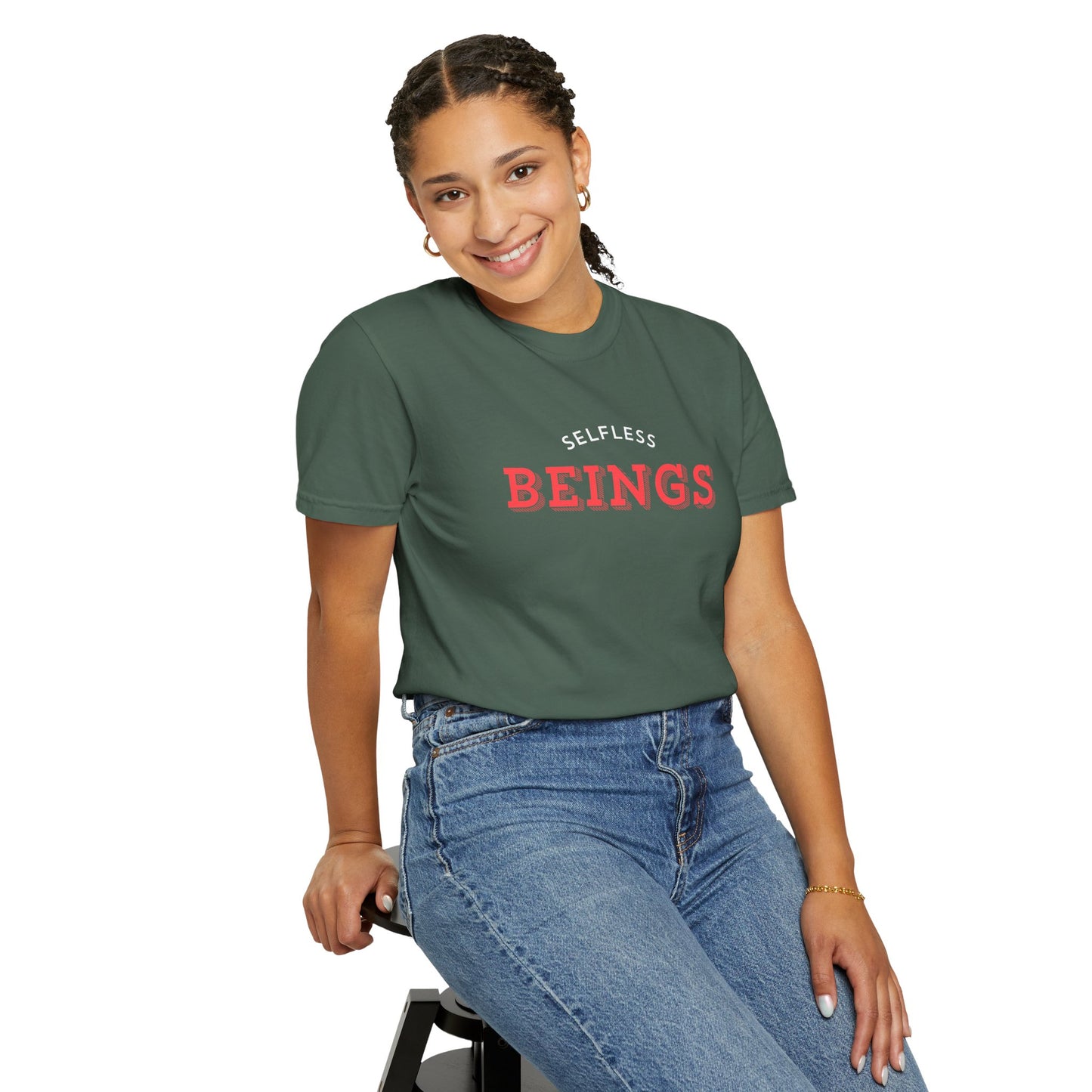 Unisex Dog Lover T-Shirt With Text "Selfless Beings" Designed in Red and White Style