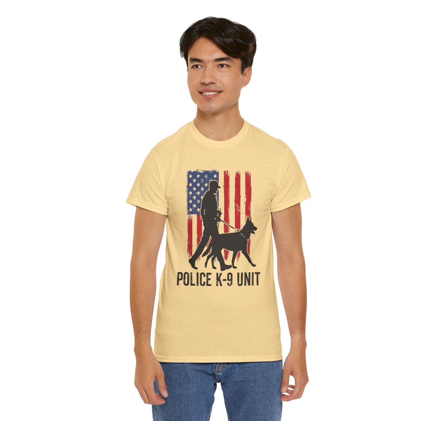 Patriotic Police K-9 Unit Heavy Cotton Tee, Unisex Cotton Shirt for Dog Lovers, Law Enforcement Apparel, Gifts for Police Officers