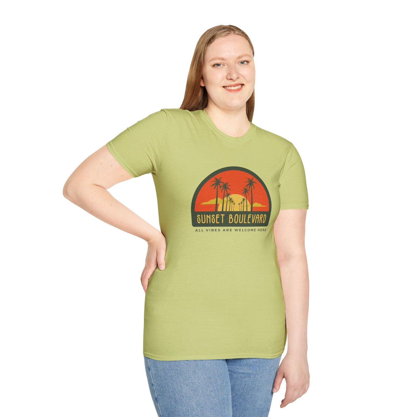 Sunset Boulevard Unisex Softstyle T-Shirt, Retro Beach Tee, Vacation Shirt, Summer Apparel, Travel Gift