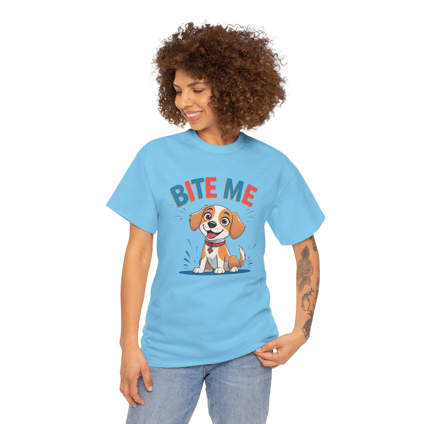 Playful Dog Lover Tee, Bite Me Unisex Cotton T-Shirt for Dog Trainers, Funny Gift for Dog Lovers, Cute Dog Apparel