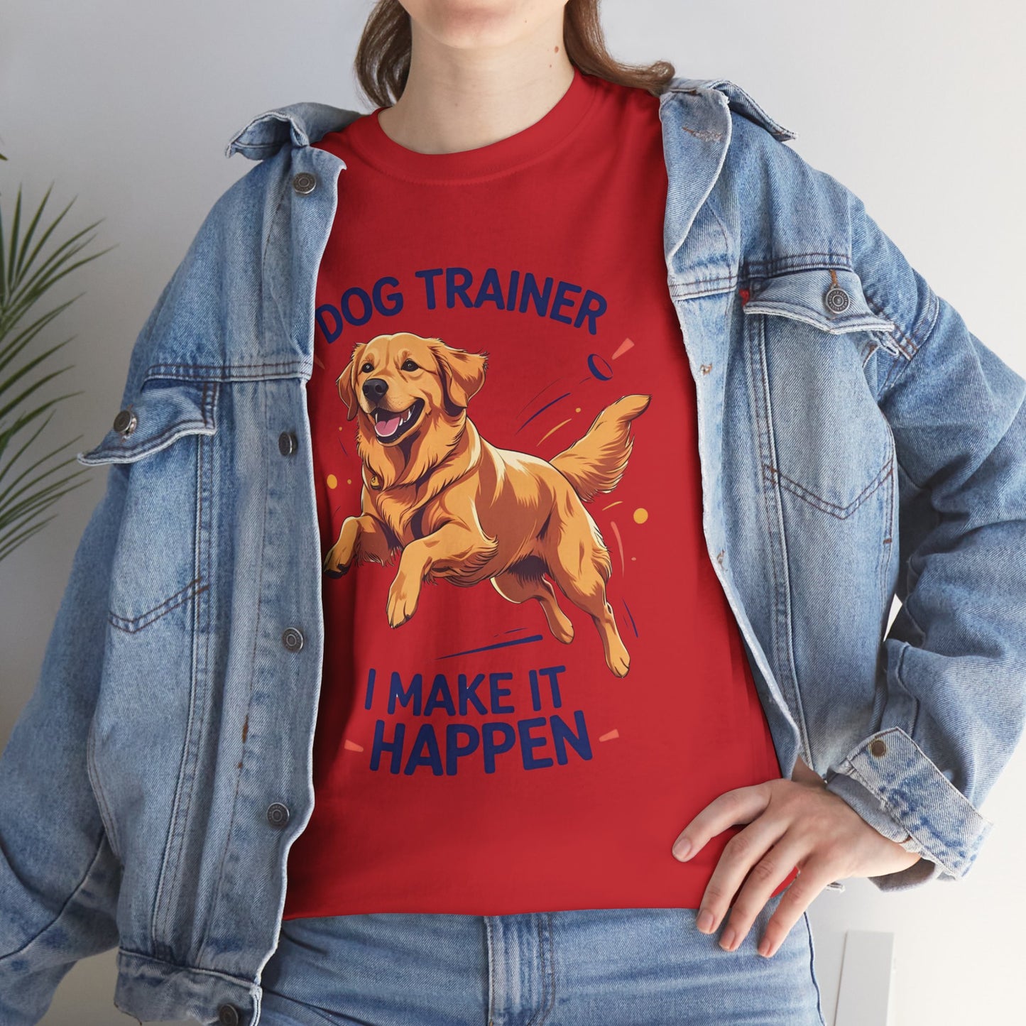Dog Trainer Unisex Heavy Cotton Tee - I Make It Happen, Golden Retriever, Training Sessions, Gifts, Casual Wear, Animal Enthusiasts