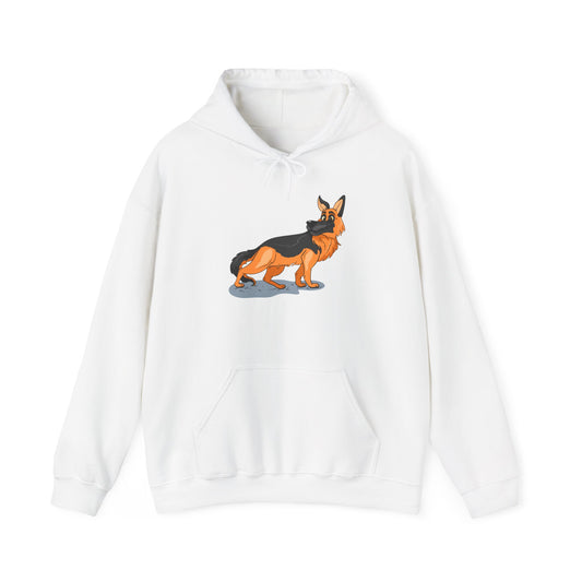 Unisex Dog Lover Hoodie With a Cartoon of Astonished German Shepherd Turning His Head