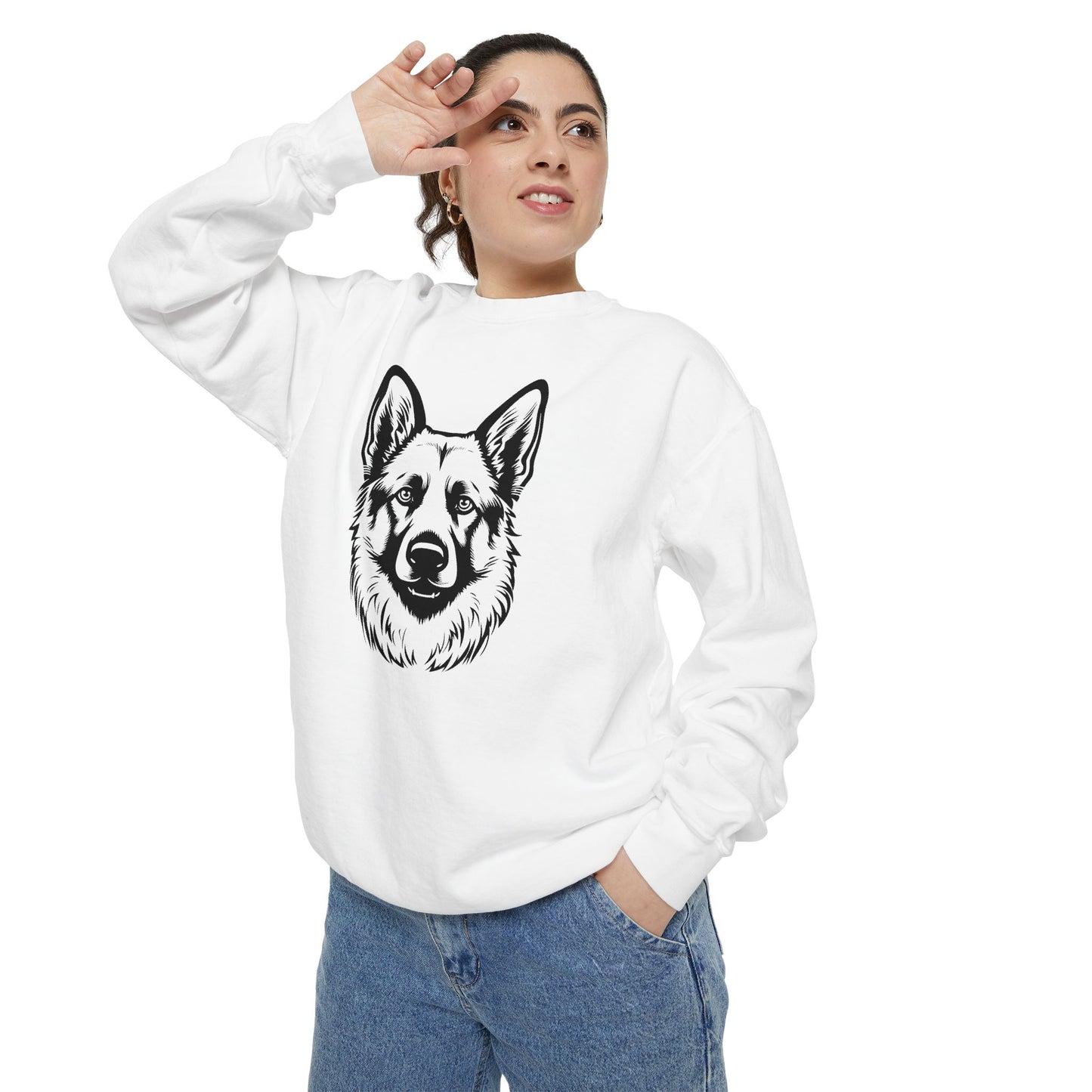 Unisex Dog Lover Sweatshirt With a Close Up Graphic of Black and Transparent German Shepherd