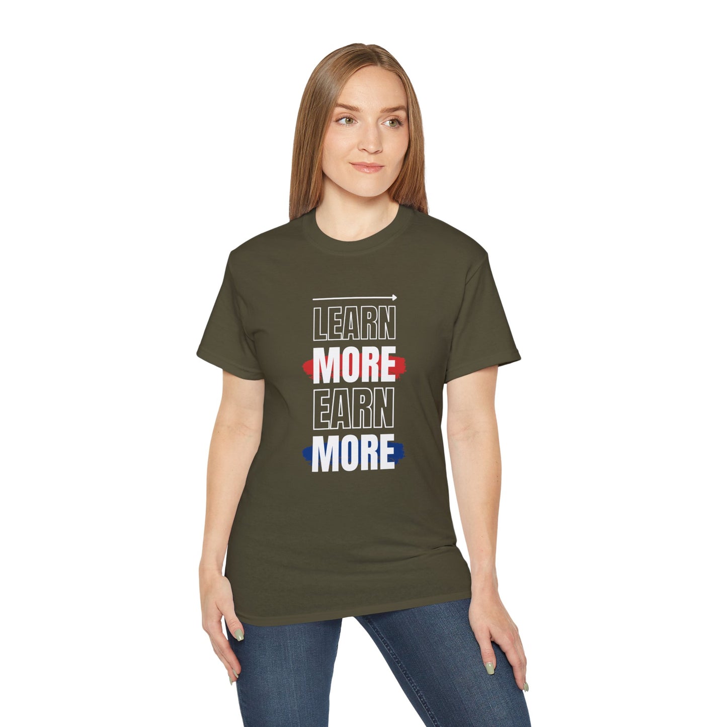 Learn More Earn More Unisex Cotton Tee | Motivational T-Shirt for Growth | Perfect Gift for Students, Entrepreneurs, Graduates, Casual Wear