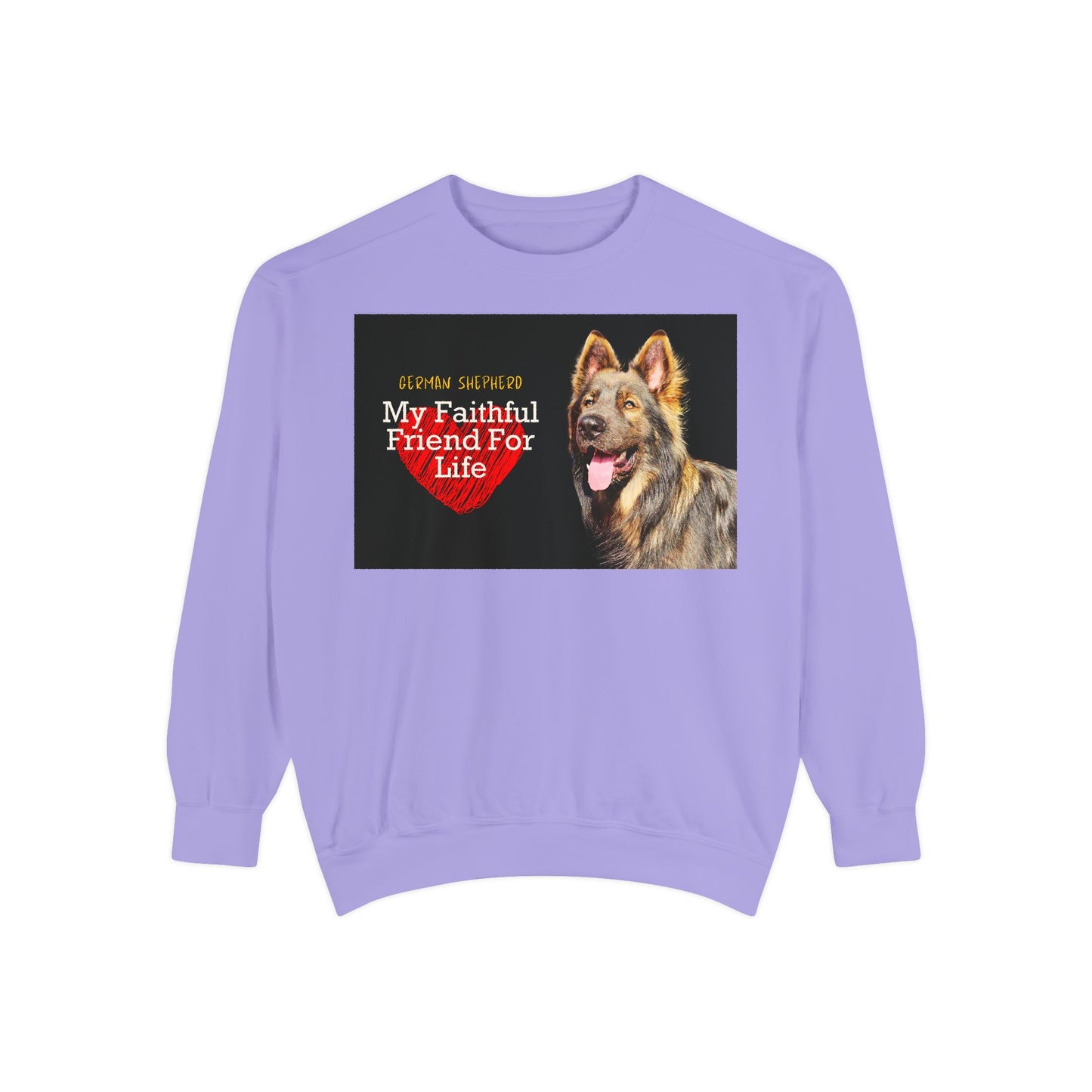 Unisex Dog Lover Sweatshirt With a Giant Old-Fashioned German Shepherd and Caption Faithful Friend on Top of Red Heart