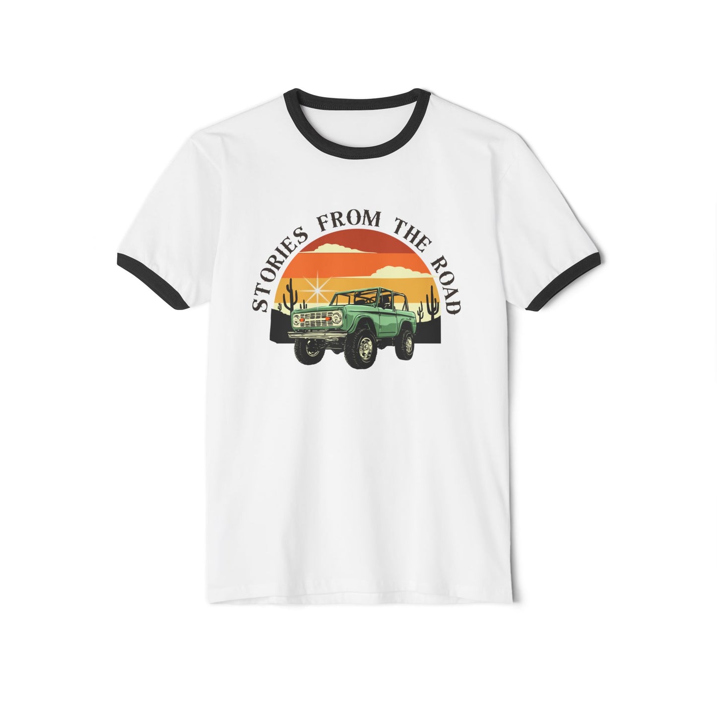 Vintage Stories from the Road Unisex Cotton Ringer T-Shirt, Retro Adventure Tee, Travel Lovers Gift, Road Trip Apparel, Casual