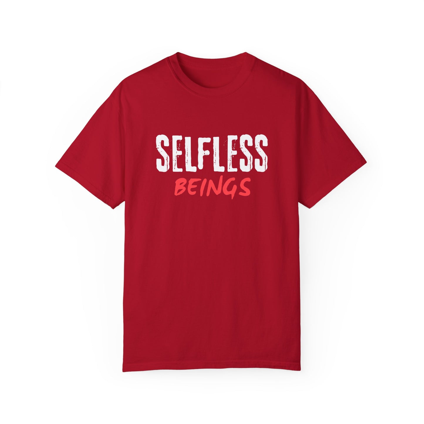 Unisex Dog Lover T-Shirt With Text "Selfless Beings" Designed Using White and Red Effect